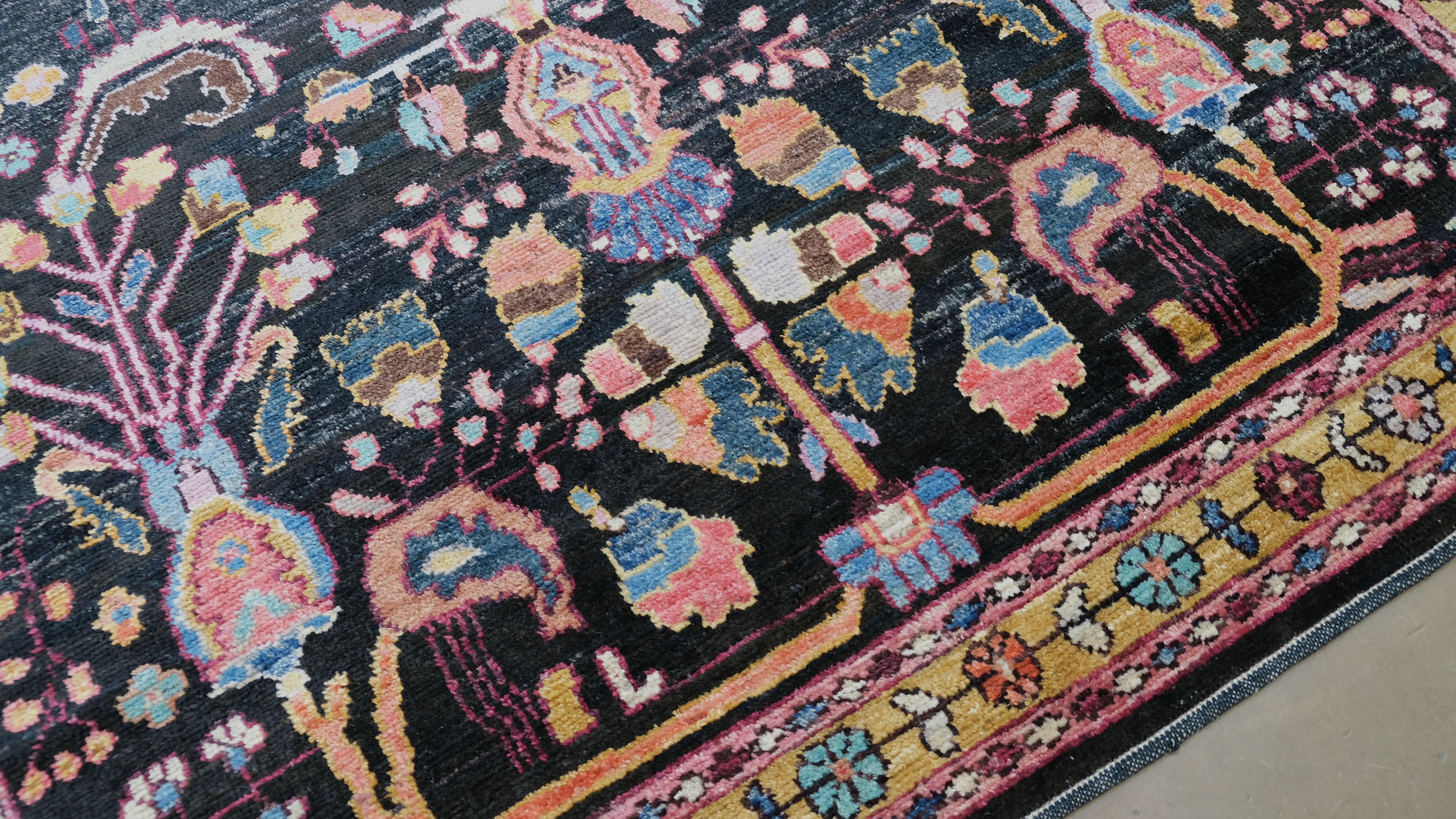 Annodato a mano Tappeto in lana multicolore Victorian Vibrant Floral 6'1''x9' in vendita