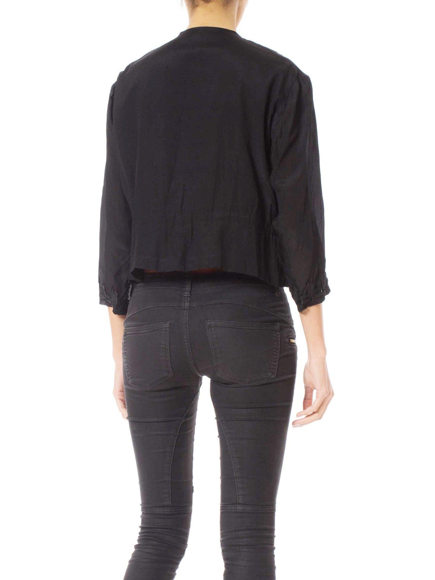 Women's Edwardian Black Silk Crepe De Chine Blouse With Military Passementerie & Lined  For Sale