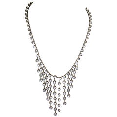 Victorian Vintage Clear Crystals Sterling Silver Bib Necklace