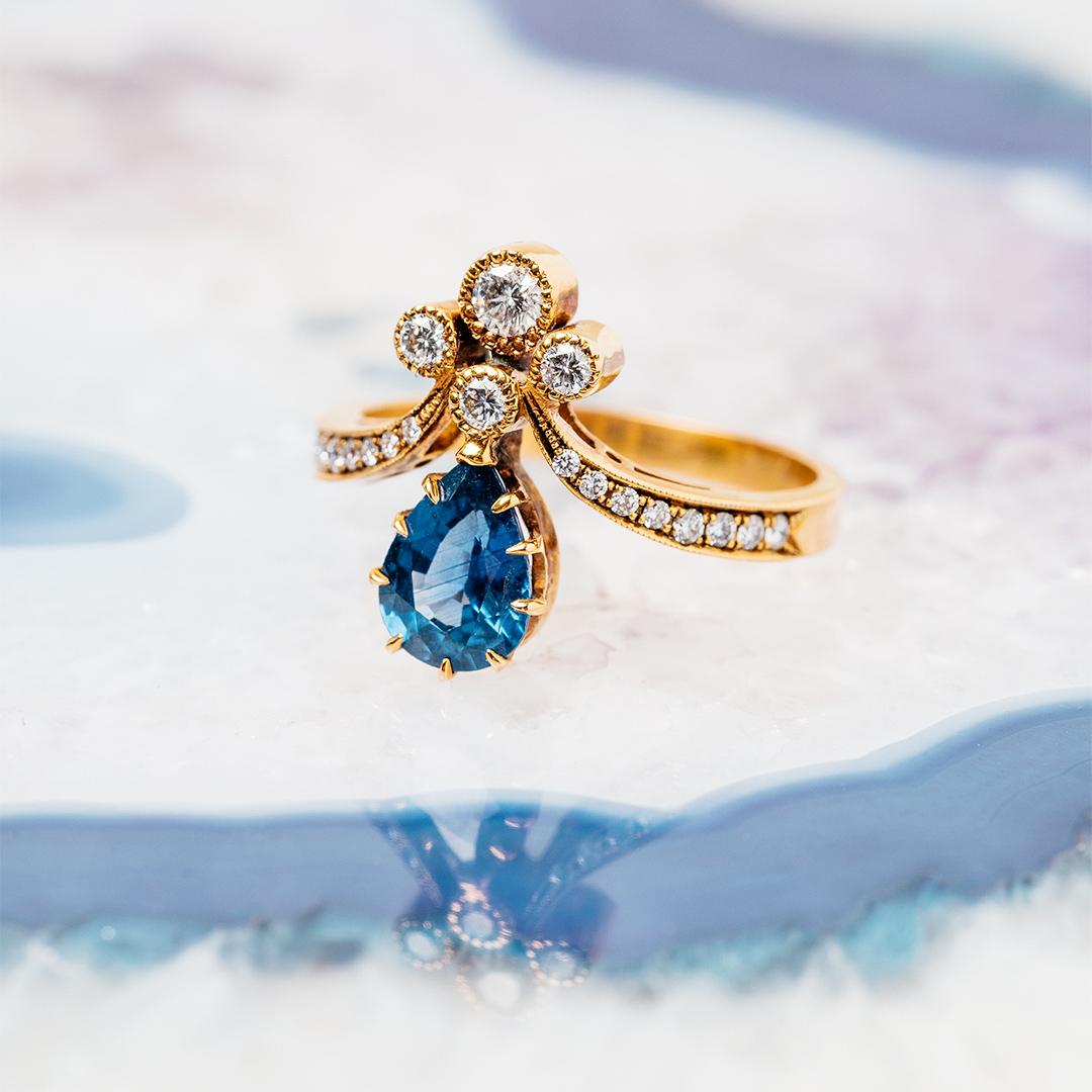 Victorian Vintage Inspired Ceylon Sapphire Tiara Engagement Ring 1