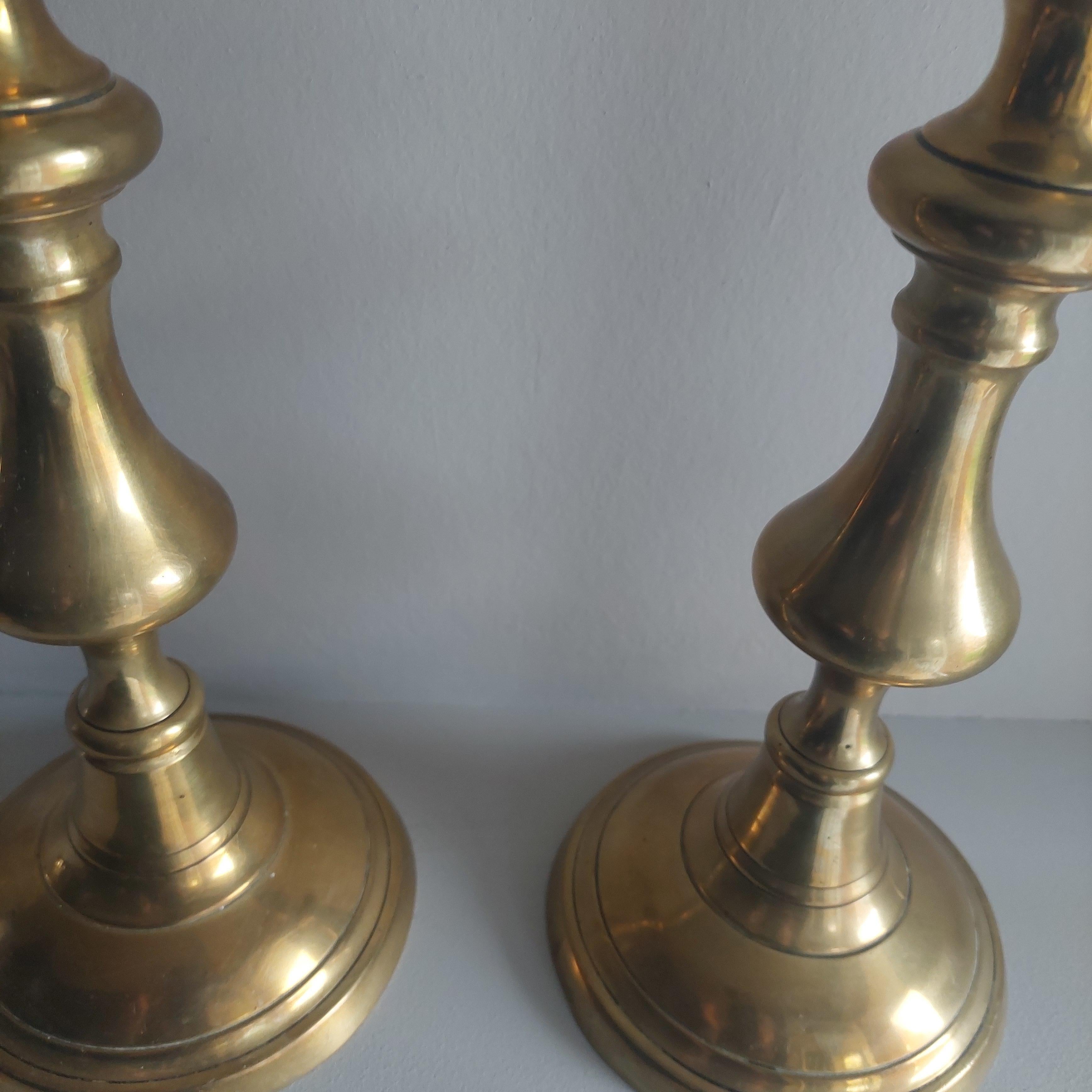 Victorian Vintage Large Brass Candlesticks Candle Holders, Set Of 2, 1800s 4