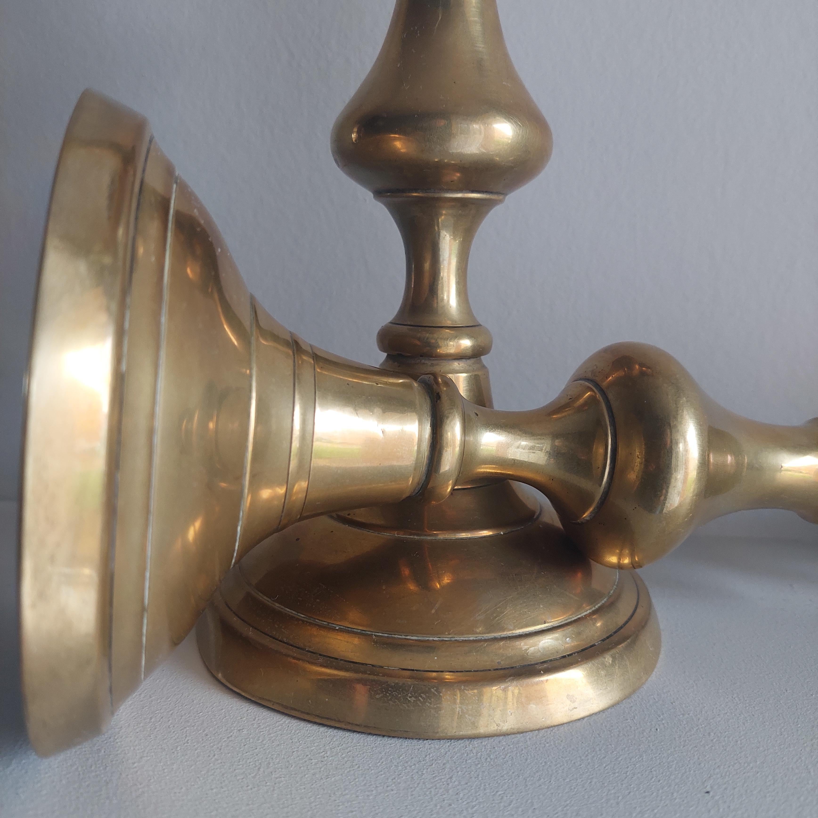Victorian Vintage Large Brass Candlesticks Candle Holders, Set Of 2, 1800s 5