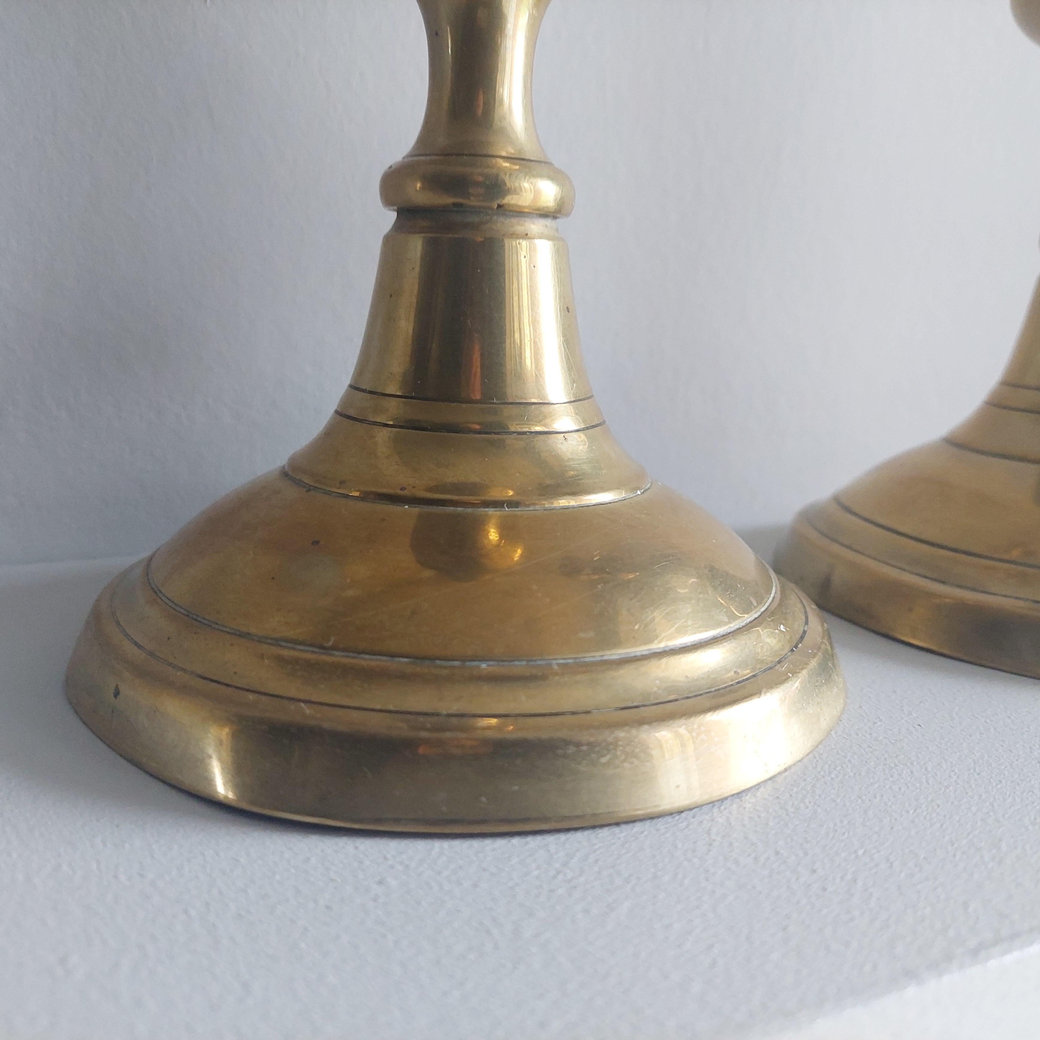 Victorian Vintage Large Brass Candlesticks Candle Holders, Set Of 2, 1800s 7