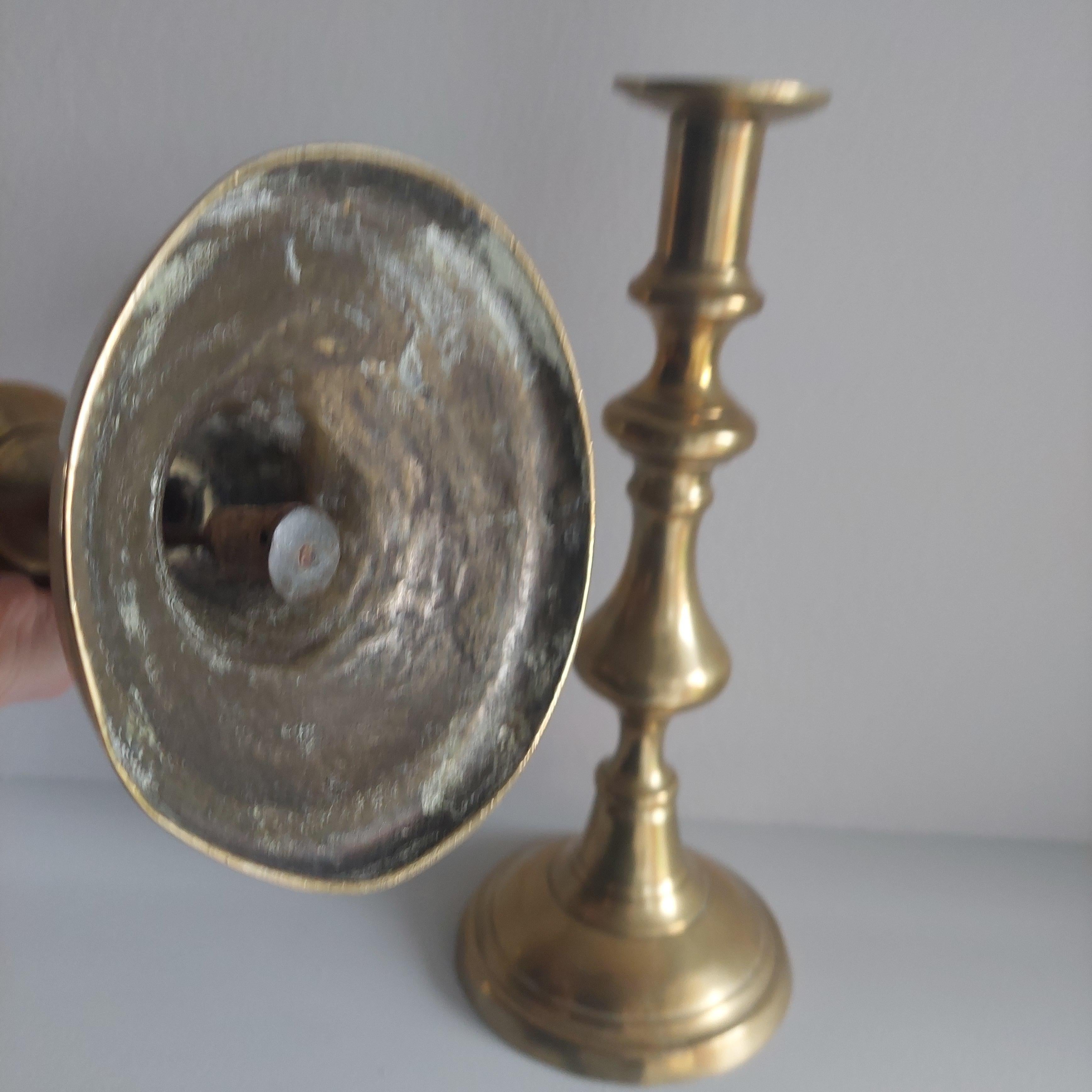 Victorian Vintage Large Brass Candlesticks Candle Holders, Set Of 2, 1800s 9