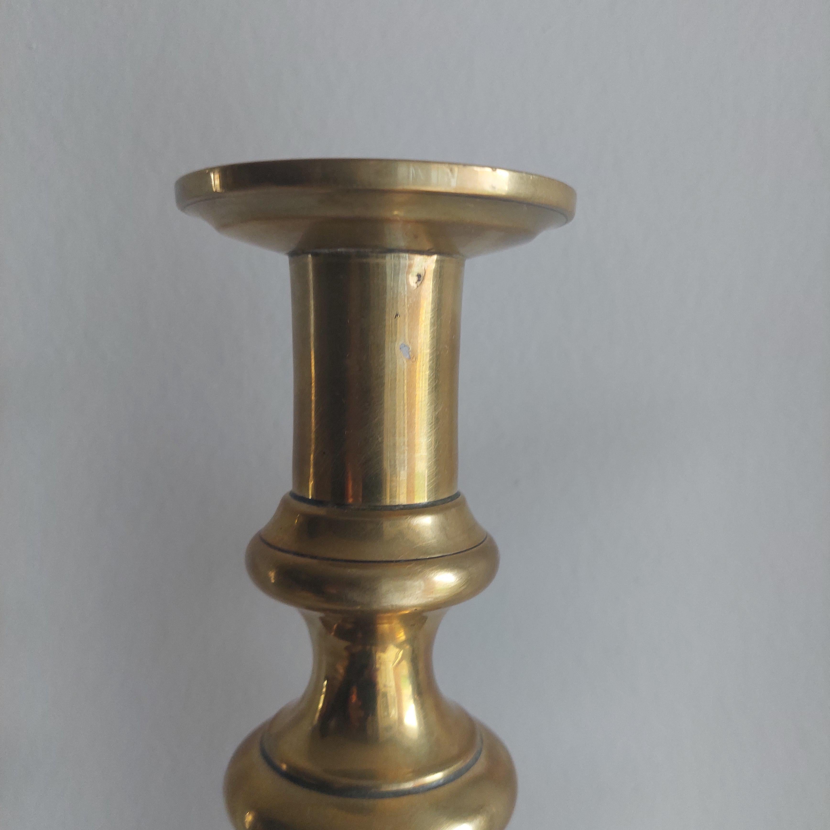 Victorian Vintage Large Brass Candlesticks Candle Holders, Set Of 2, 1800s In Good Condition In Leamington Spa, GB