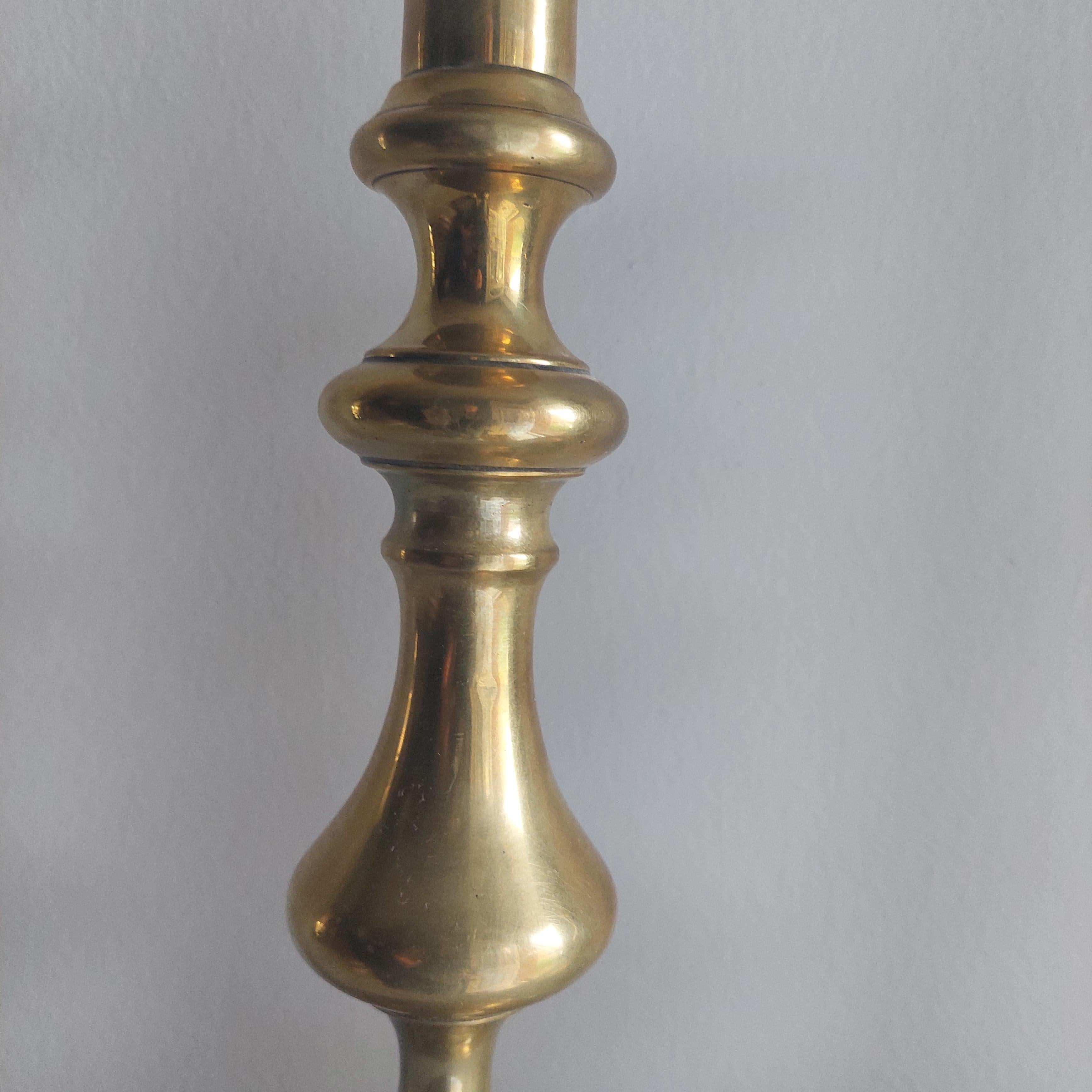 19th Century Victorian Vintage Large Brass Candlesticks Candle Holders, Set Of 2, 1800s