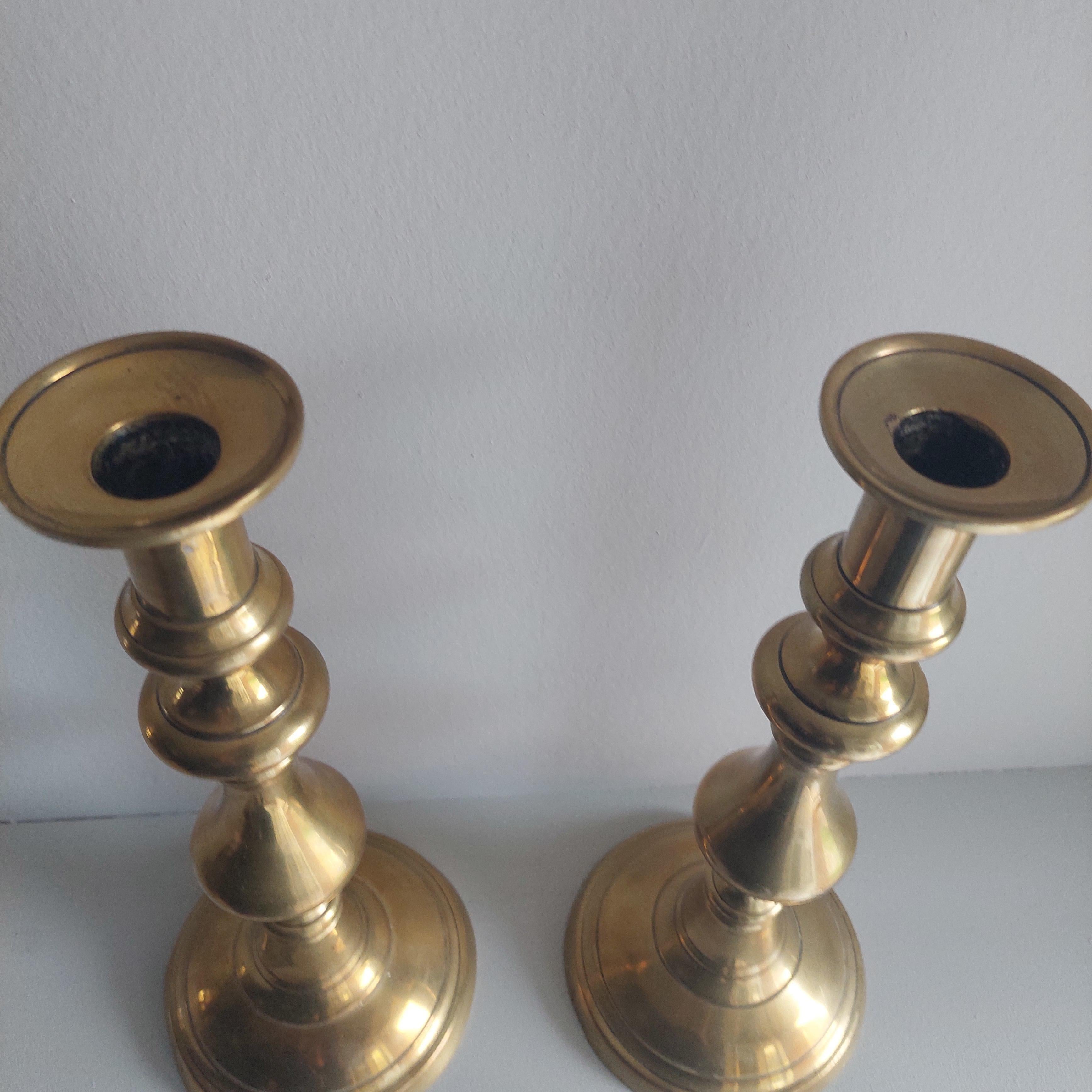 Victorian Vintage Large Brass Candlesticks Candle Holders, Set Of 2, 1800s 3