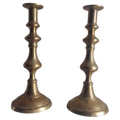 Victorian Antique Large Brass Candlesticks Candle Holders, Set Of 2, 1800s