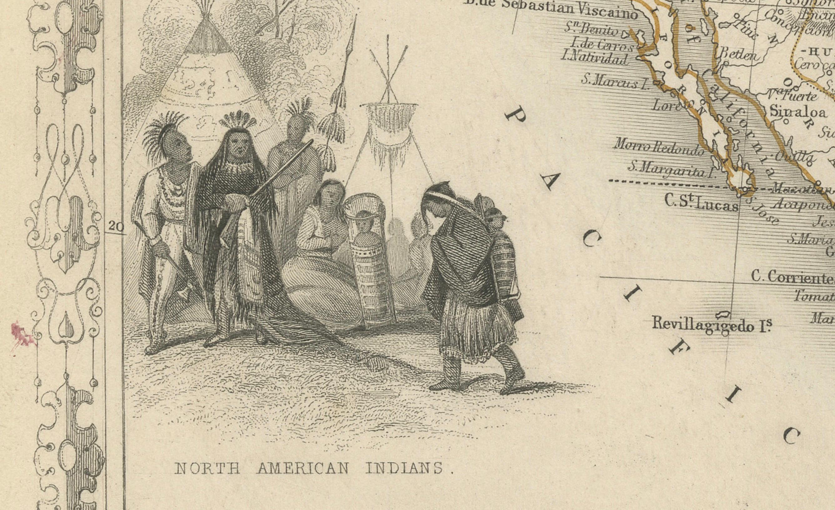 Mid-19th Century Victorian Visions of the New World: A Detailed Tallis Map of North America, 1851 For Sale