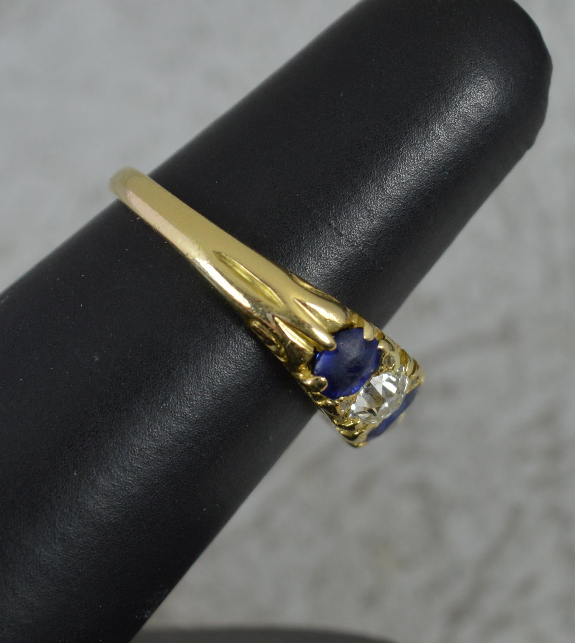 Victorian Vs Old Cut Diamond and Sapphire 18ct Gold Five Stone Stack Ring For Sale 5