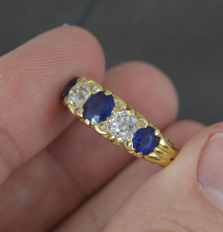 Victorian Vs Old Cut Diamond and Sapphire 18ct Gold Five Stone Stack ...