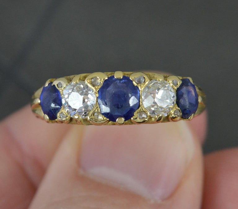 Victorian Vs Old Cut Diamond and Sapphire 18ct Gold Five Stone Stack ...