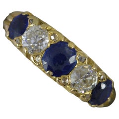 Antique Victorian Vs Old Cut Diamond and Sapphire 18ct Gold Five Stone Stack Ring