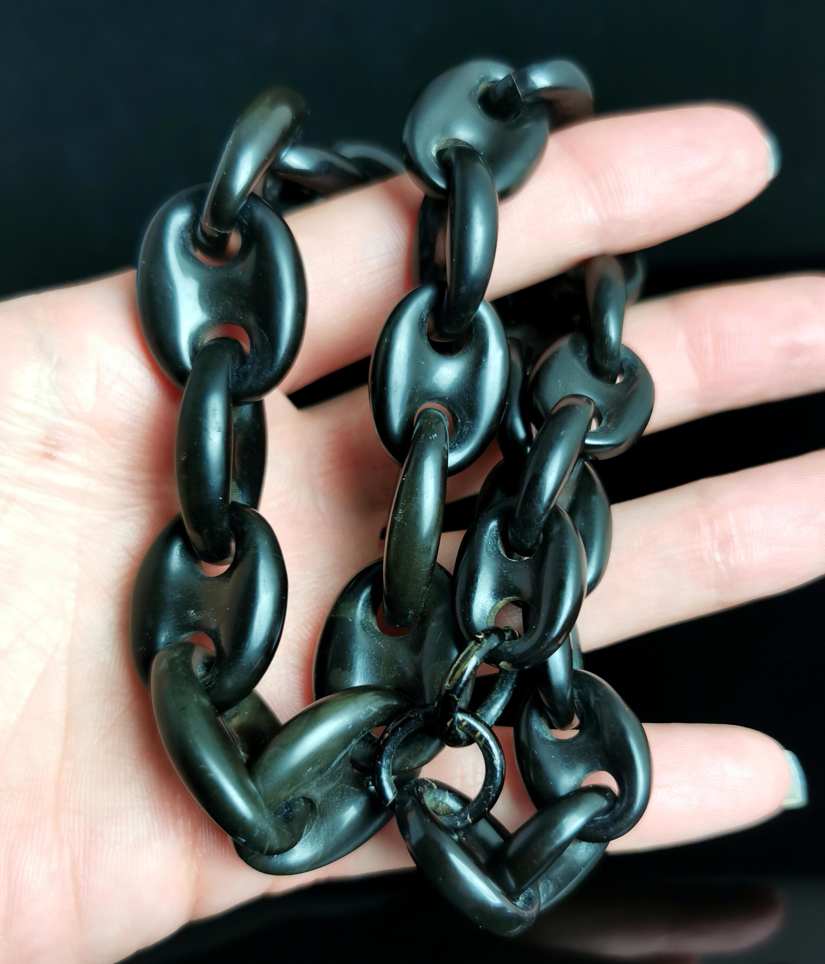 Victorian Vulcanite Chain Necklace, Mariner Link, Mourning 5