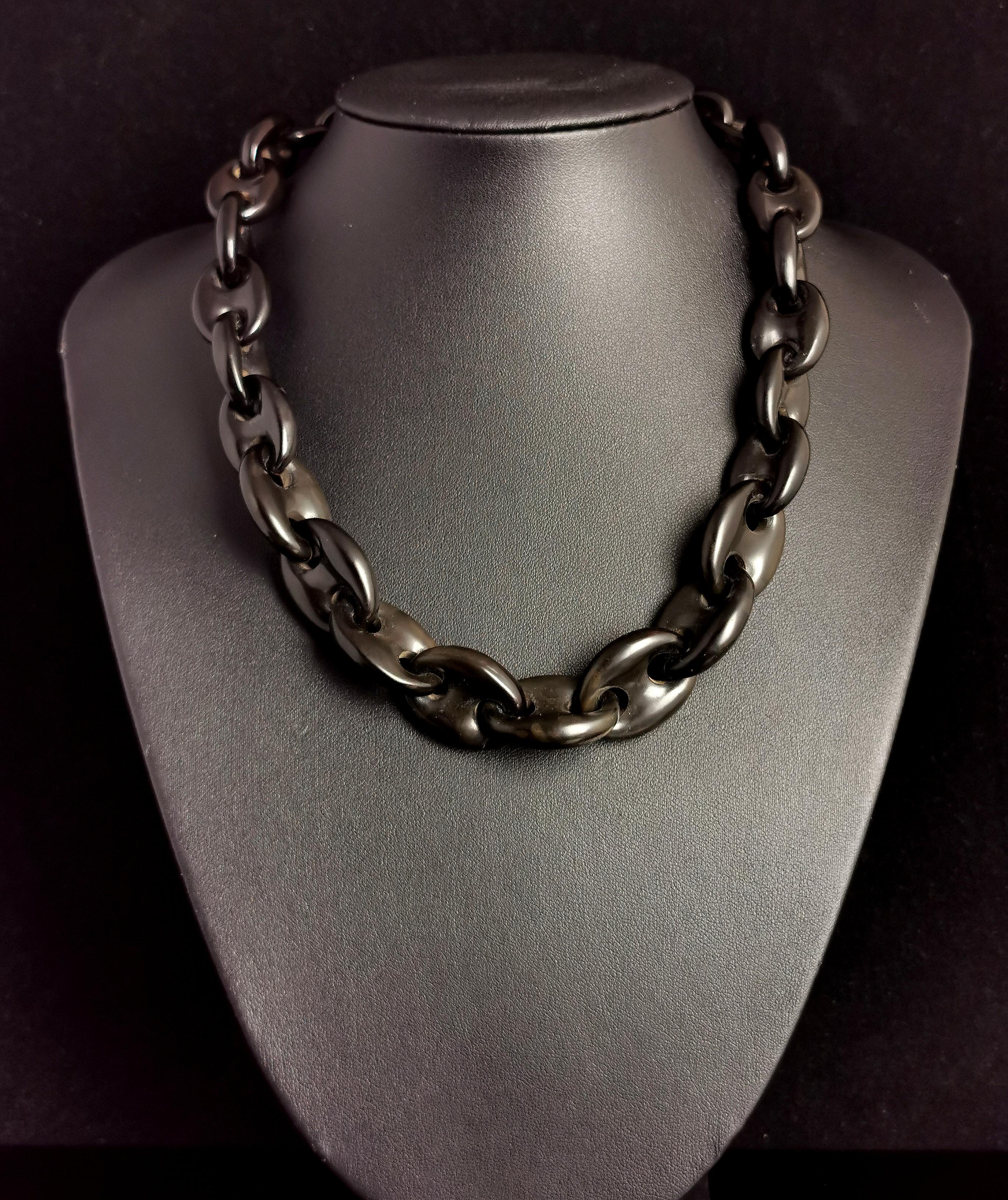 Victorian Vulcanite Chain Necklace, Mariner Link, Mourning 2