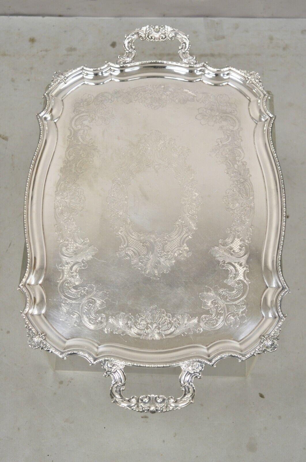 Victorian WA England Silver Plated Ornate Twin Handle Serving Platter Tray For Sale 7