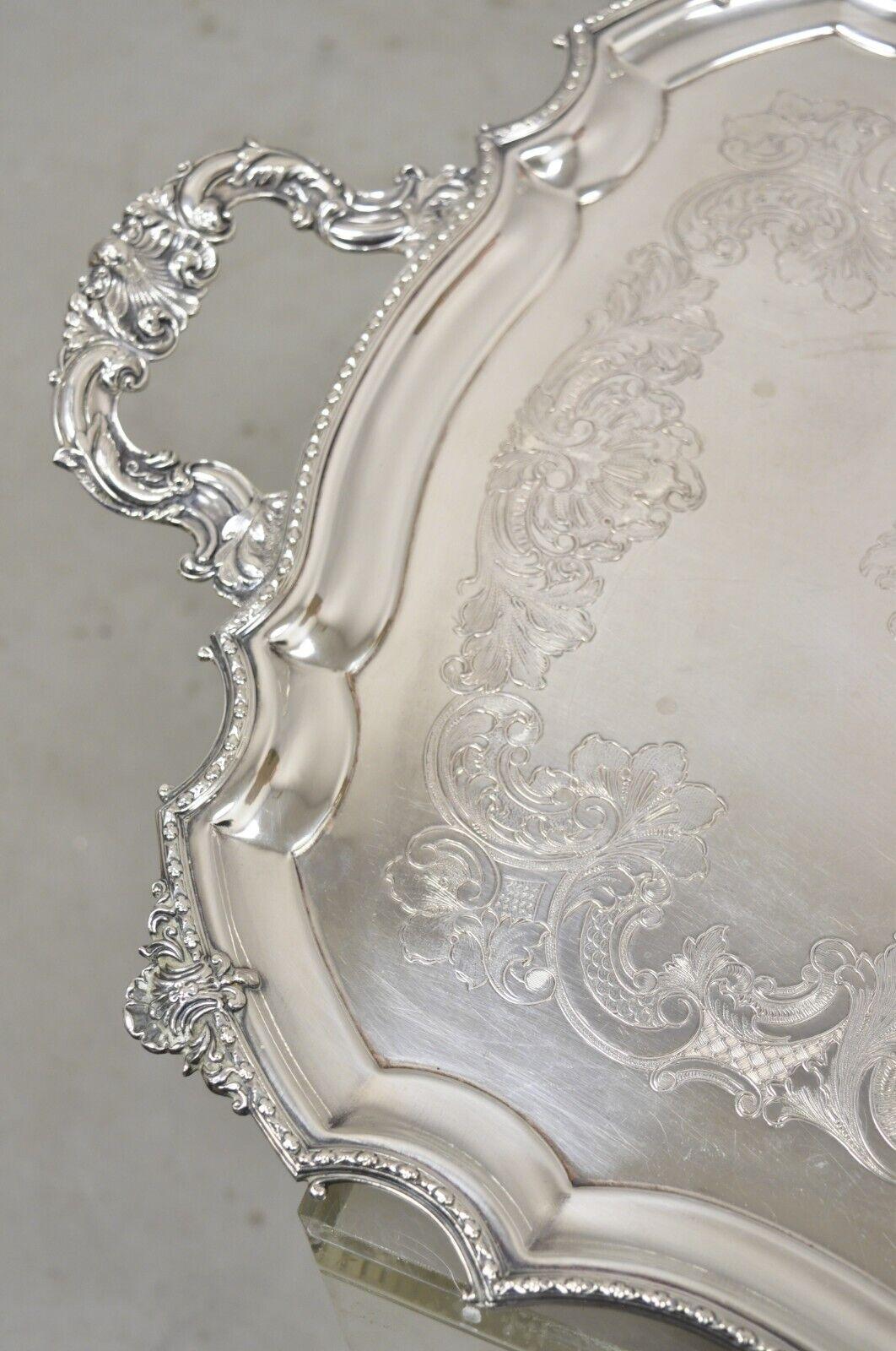 English Victorian WA England Silver Plated Ornate Twin Handle Serving Platter Tray For Sale