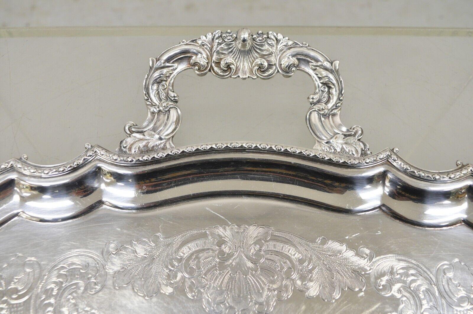 Victorian WA England Silver Plated Ornate Twin Handle Serving Platter Tray In Good Condition For Sale In Philadelphia, PA