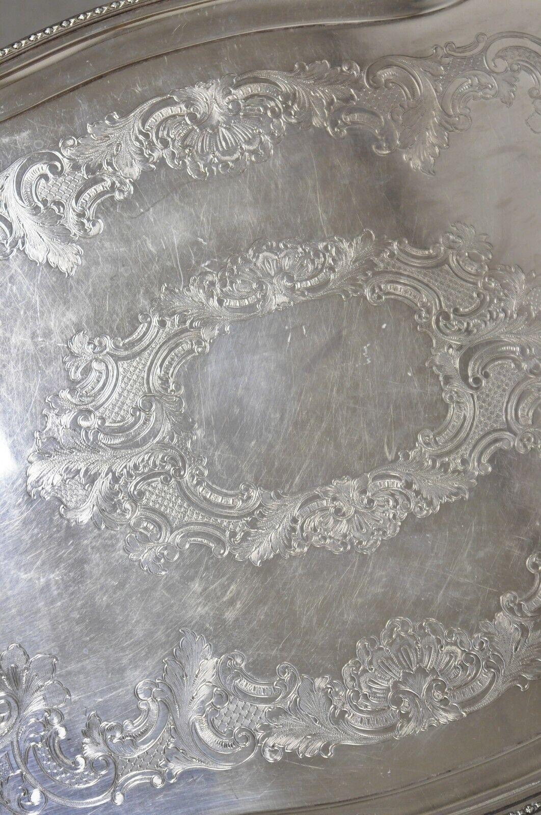 20th Century Victorian WA England Silver Plated Ornate Twin Handle Serving Platter Tray For Sale