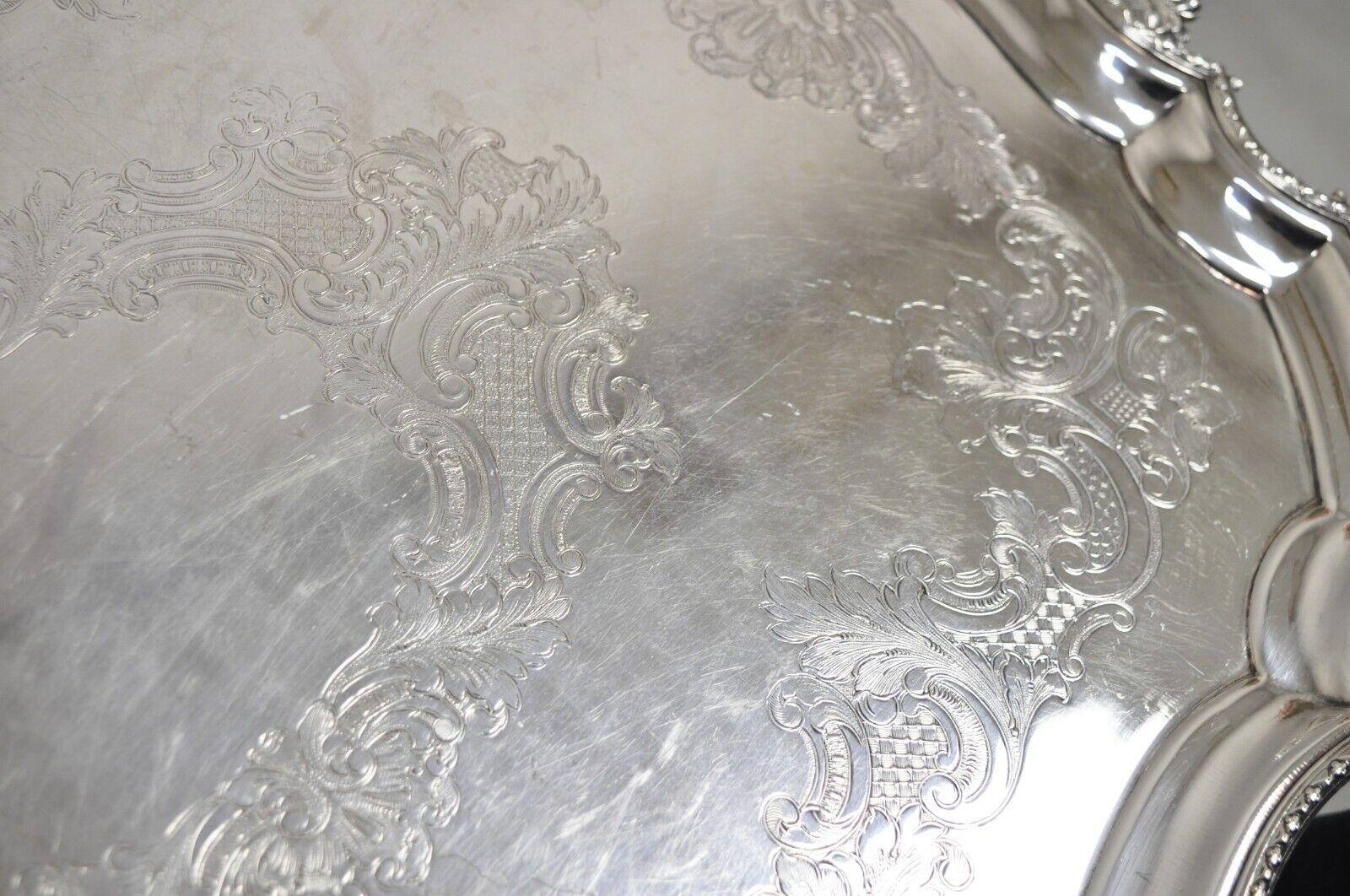 Victorian WA England Silver Plated Ornate Twin Handle Serving Platter Tray For Sale 1
