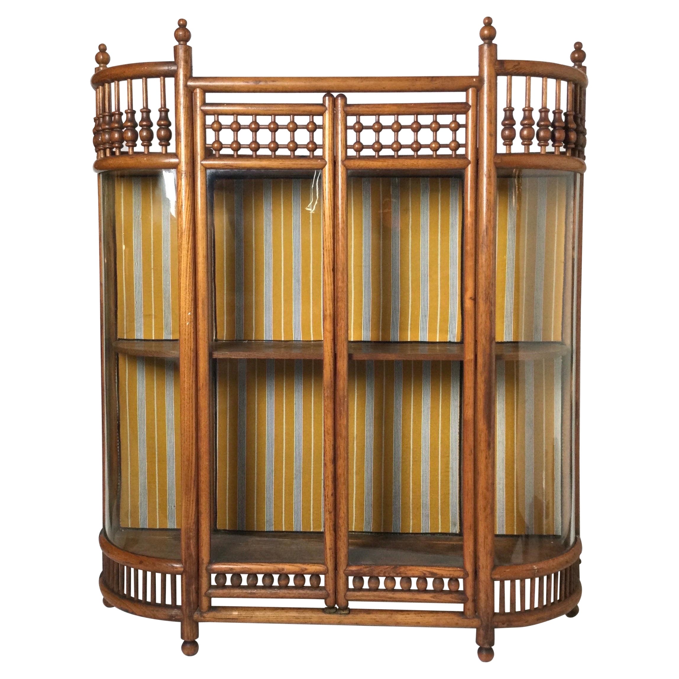Victorian Wall Curio Cabinet with Ball and Stick Design
