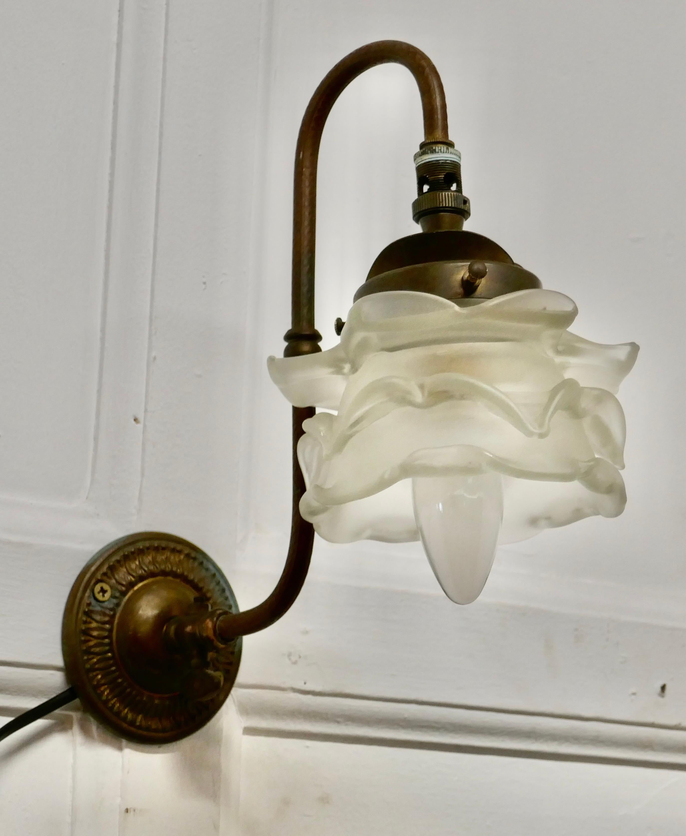 Brass Victorian Wall Light with Flower Shade