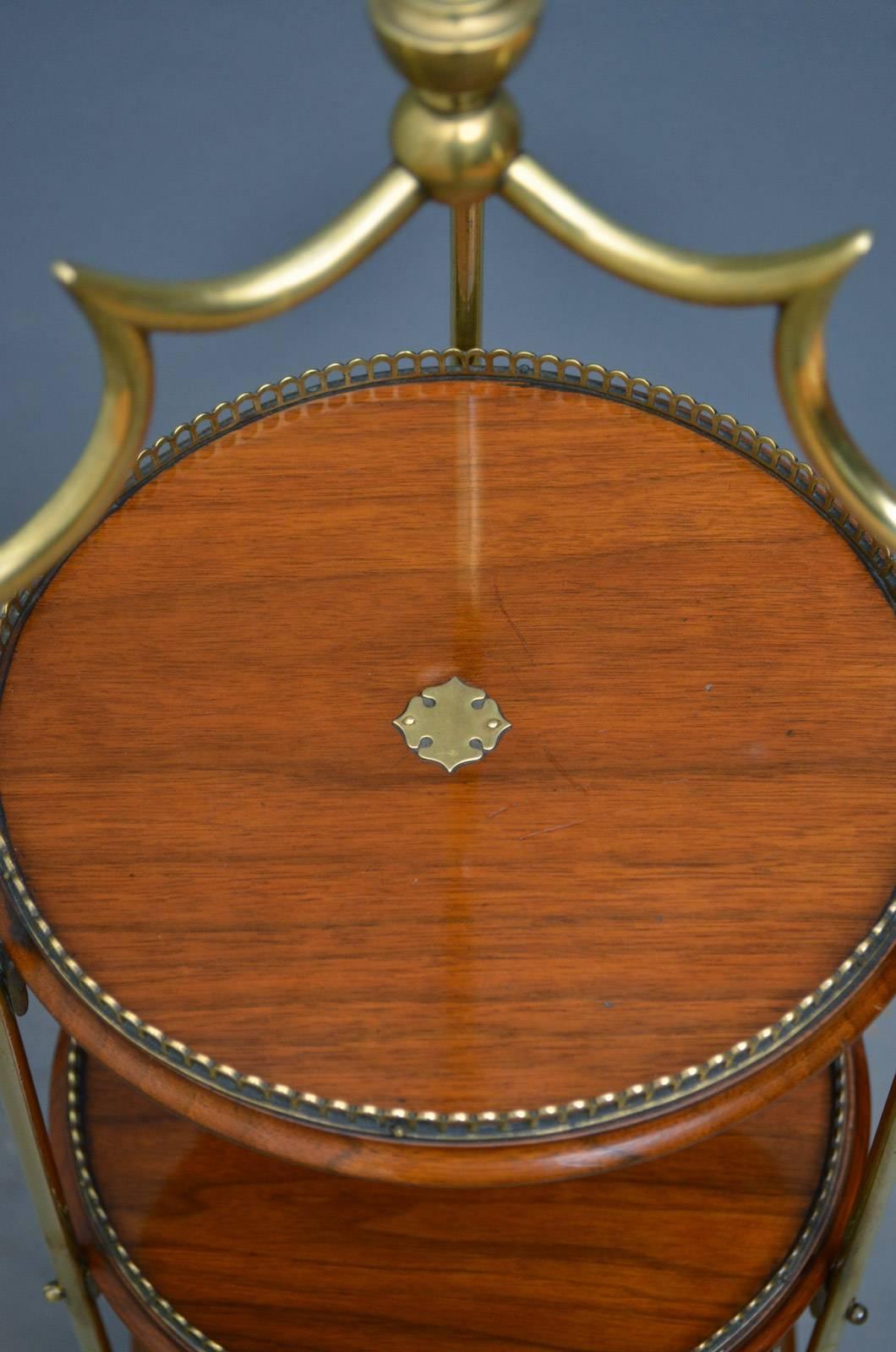 Victorian Walnut and Brass Cake Stand In Excellent Condition In Whaley Bridge, GB