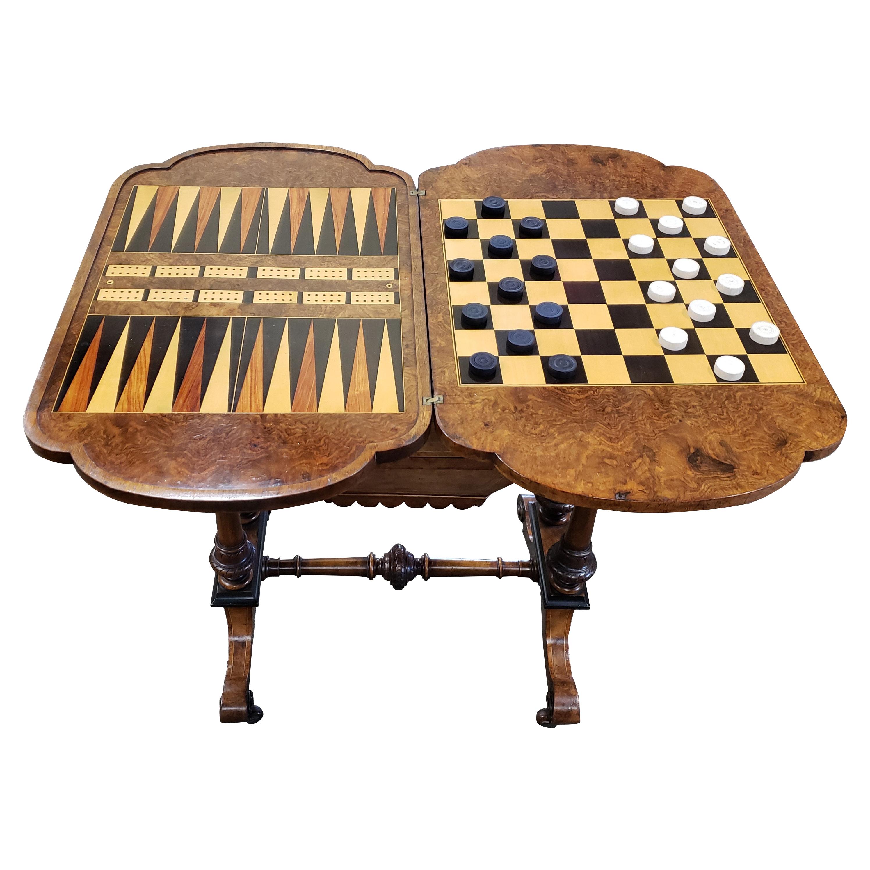 Victorian Walnut and Burl Flip Top Game Table