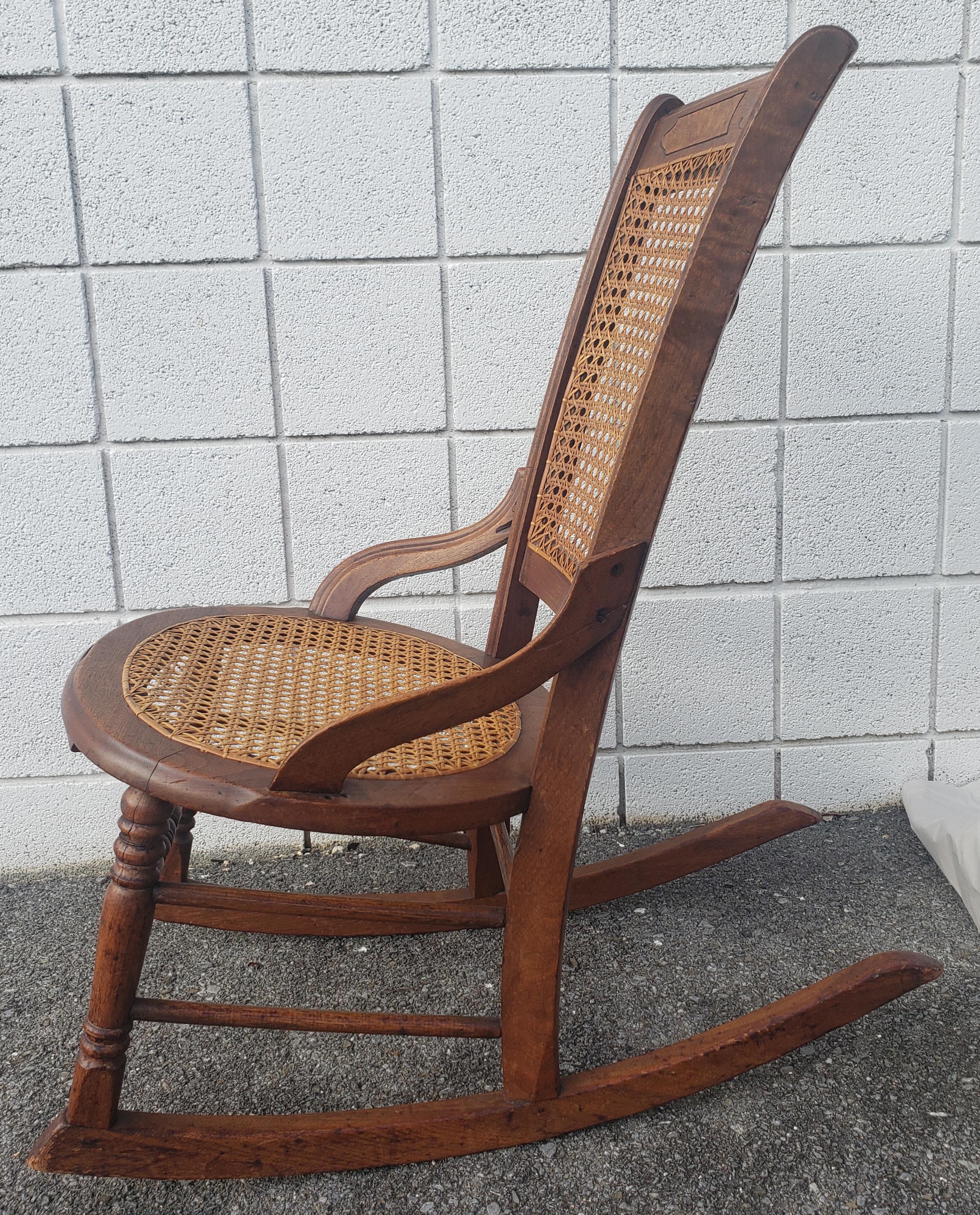 20th Century Victorian Walnut and Cane Seat Rocking Chair For Sale