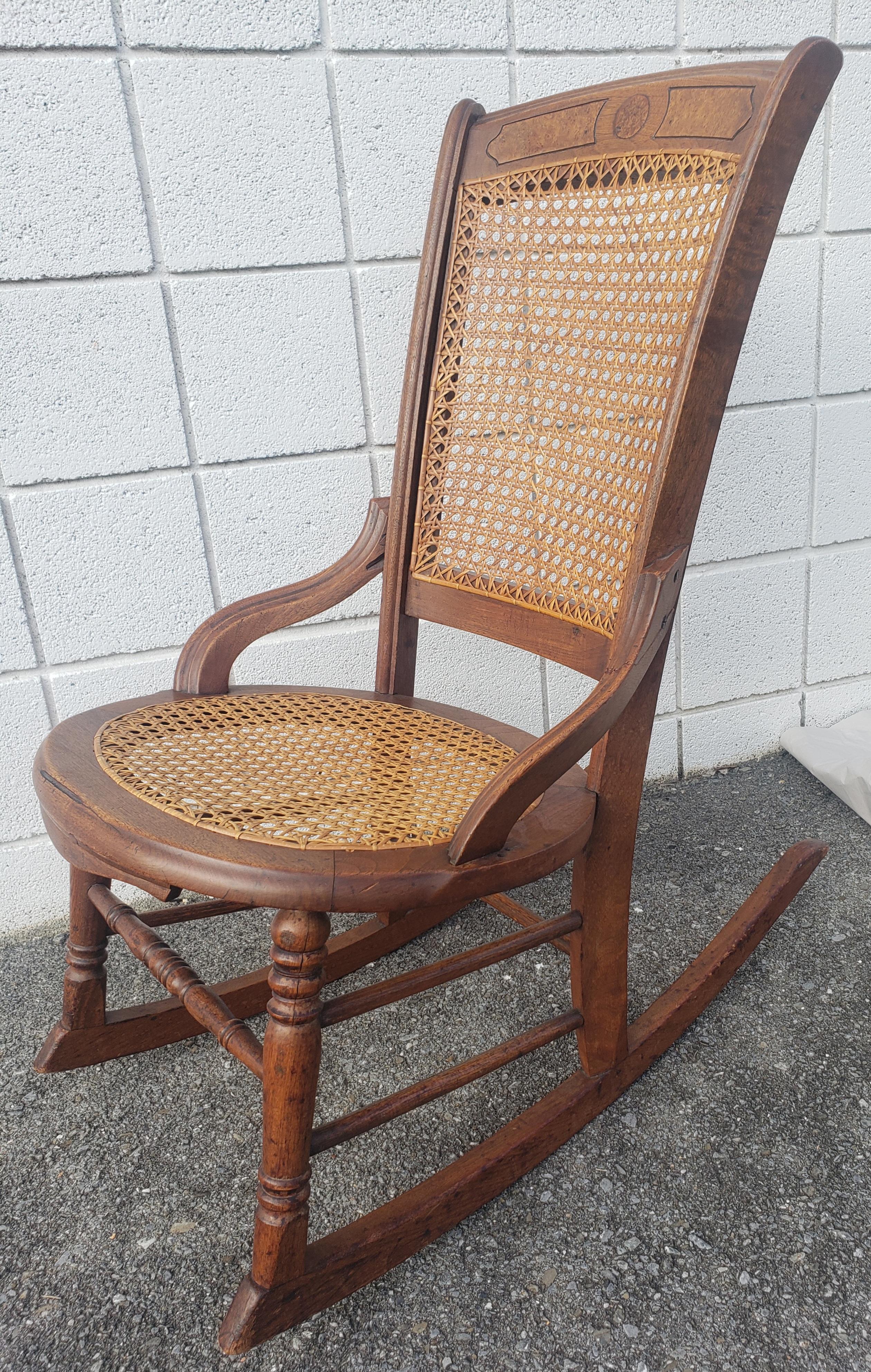 Victorian Walnut and Cane Seat Rocking Chair For Sale 1