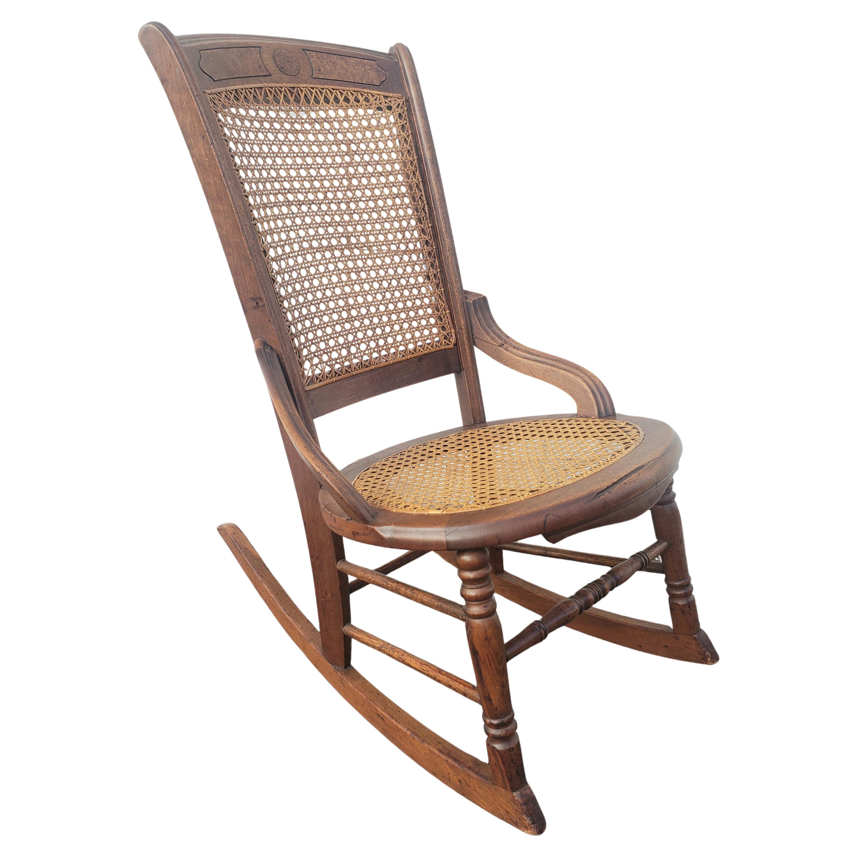Victorian Walnut and Cane Seat Rocking Chair For Sale