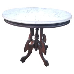 Victorian Walnut and Carrara Marble Top Oval Accent Table, Circa 1890s