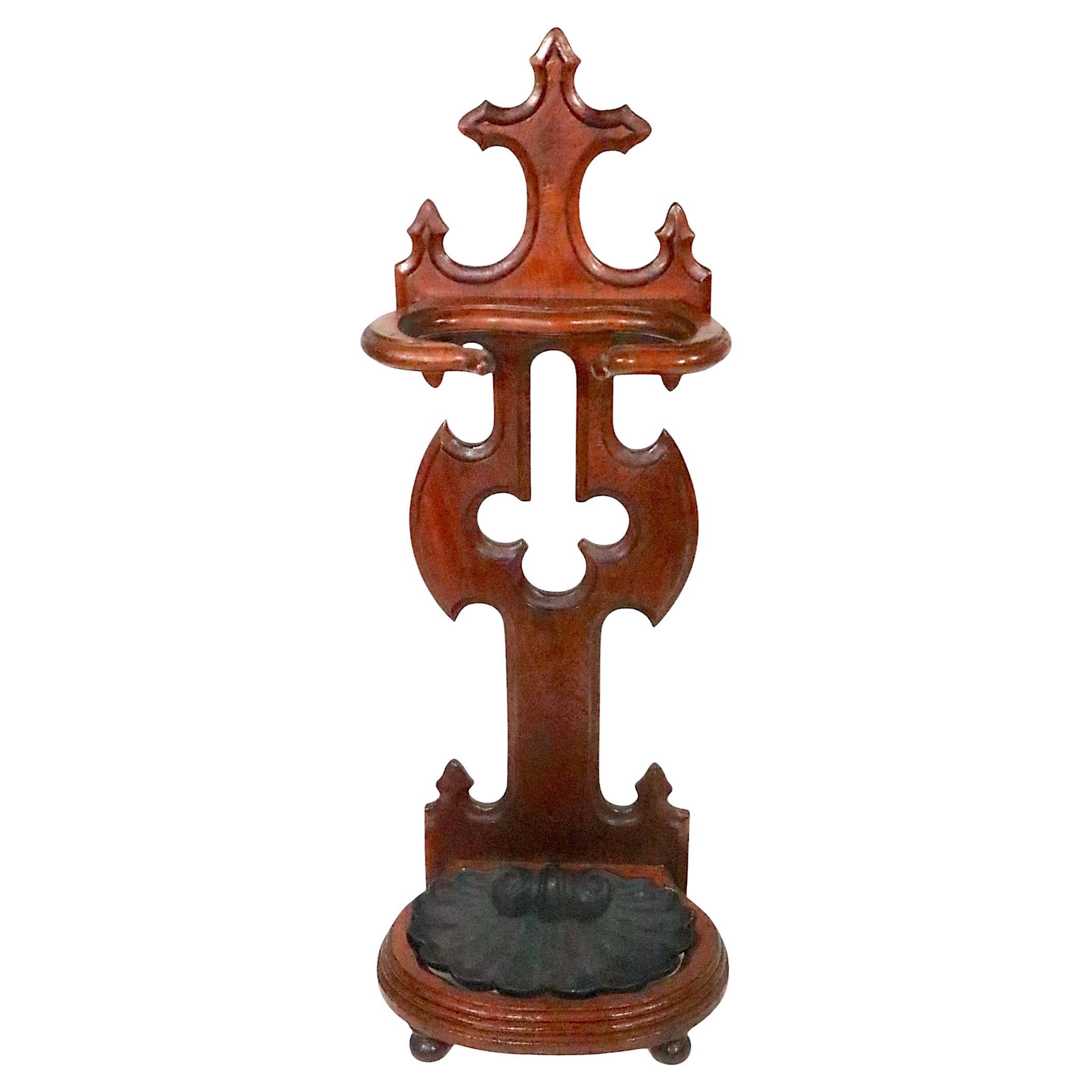 Victorian Walnut and Cast Iron Umbrella Cane Stand c. Mid 19th Century