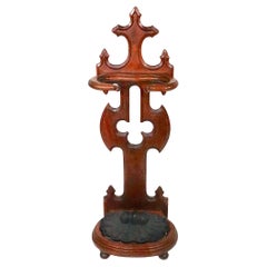 Victorian Walnut and Cast Iron Umbrella Cane Stand c. Mid 19th Century