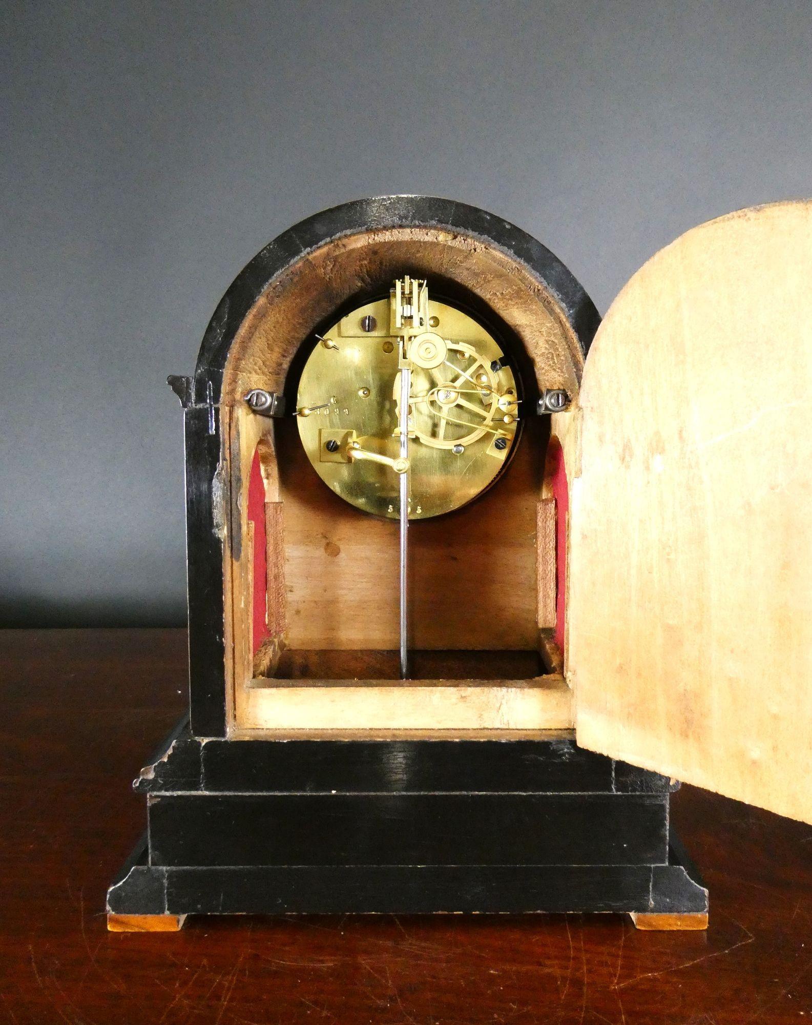 Late 19th Century Victorian Walnut and Ebony Mantel Clock For Sale