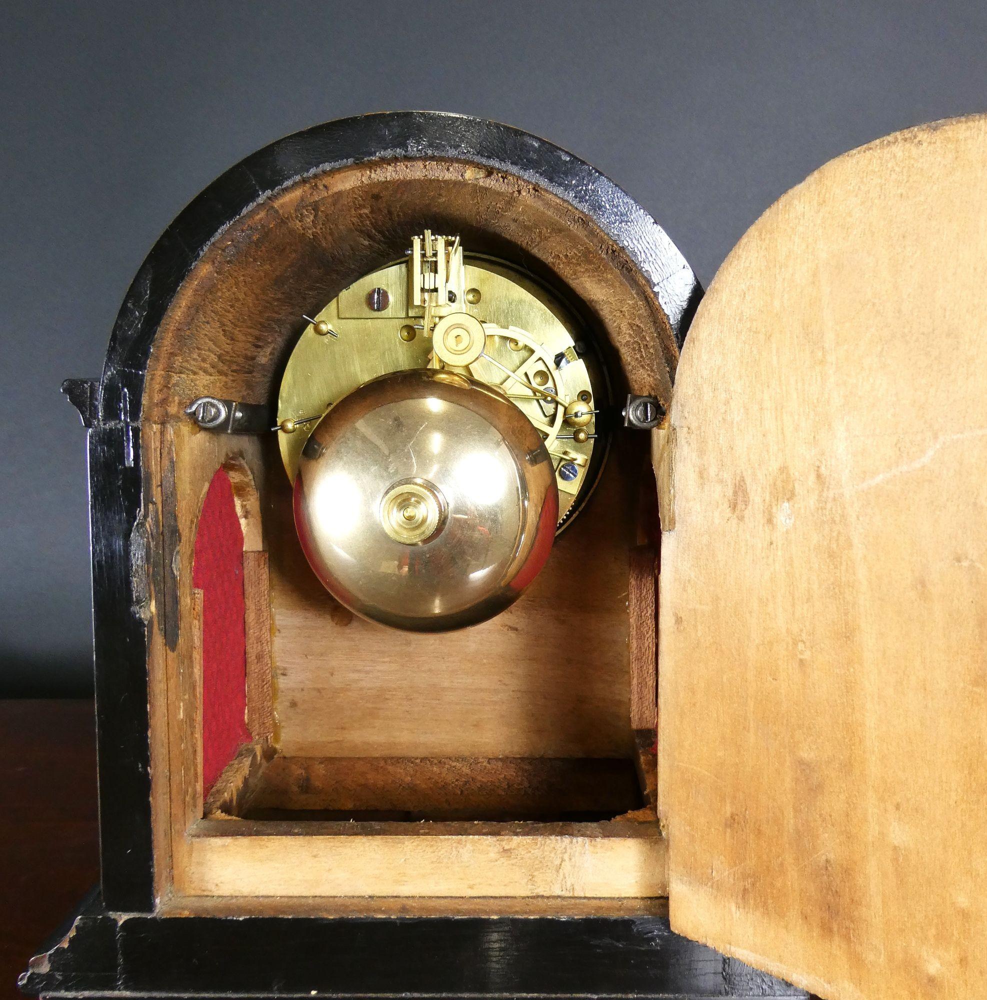 Victorian Walnut and Ebony Mantel Clock For Sale 1