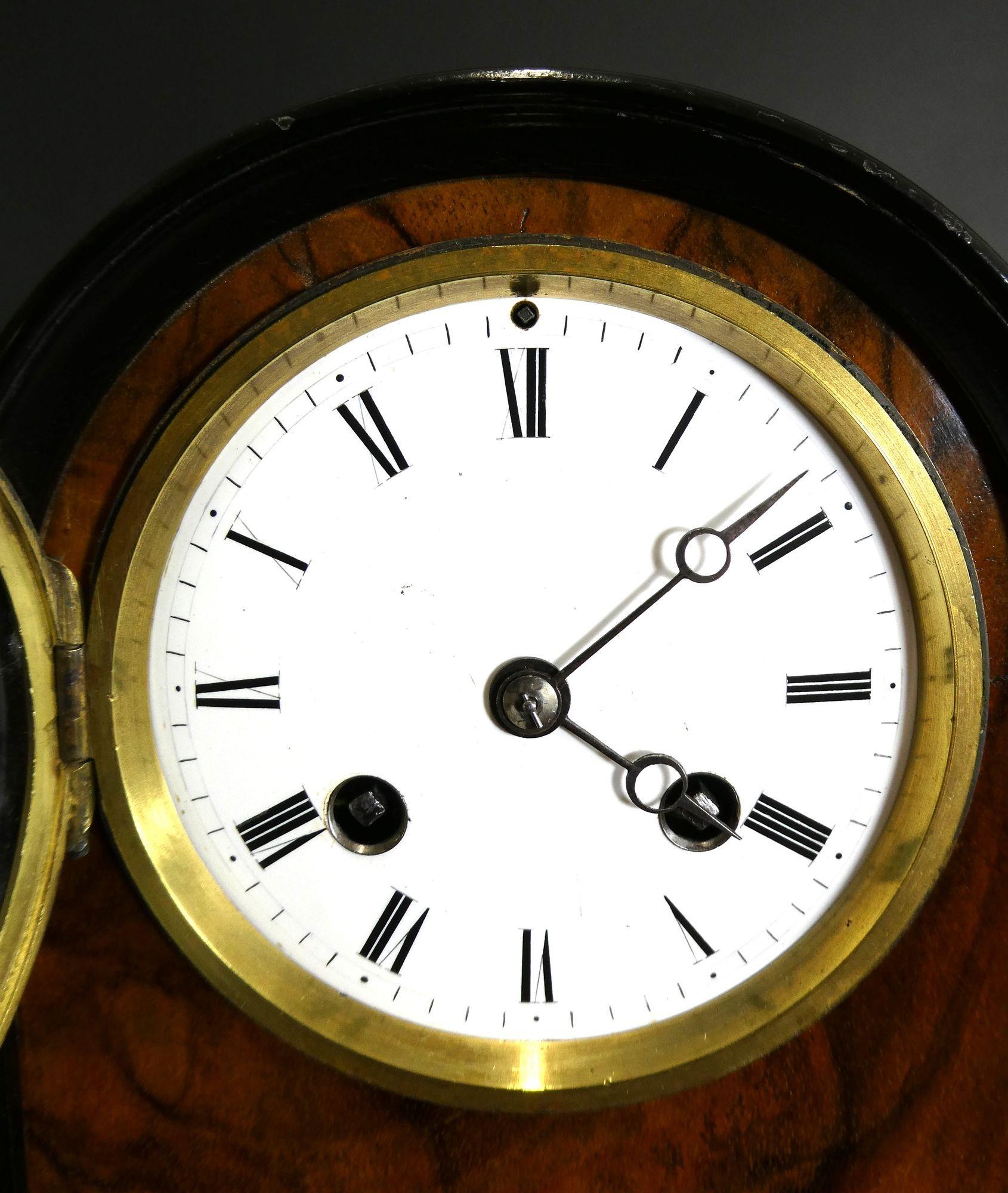 Victorian Walnut and Ebony Mantel Clock For Sale 2