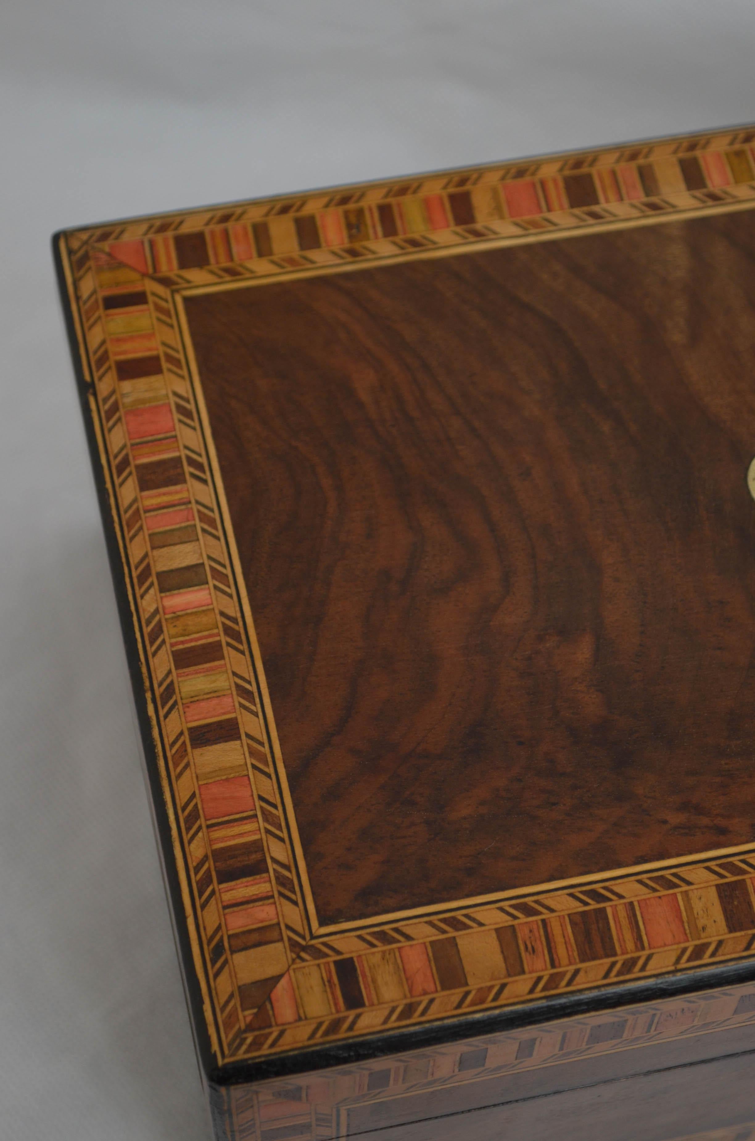 English Victorian Walnut and Inlaid Box with Tray