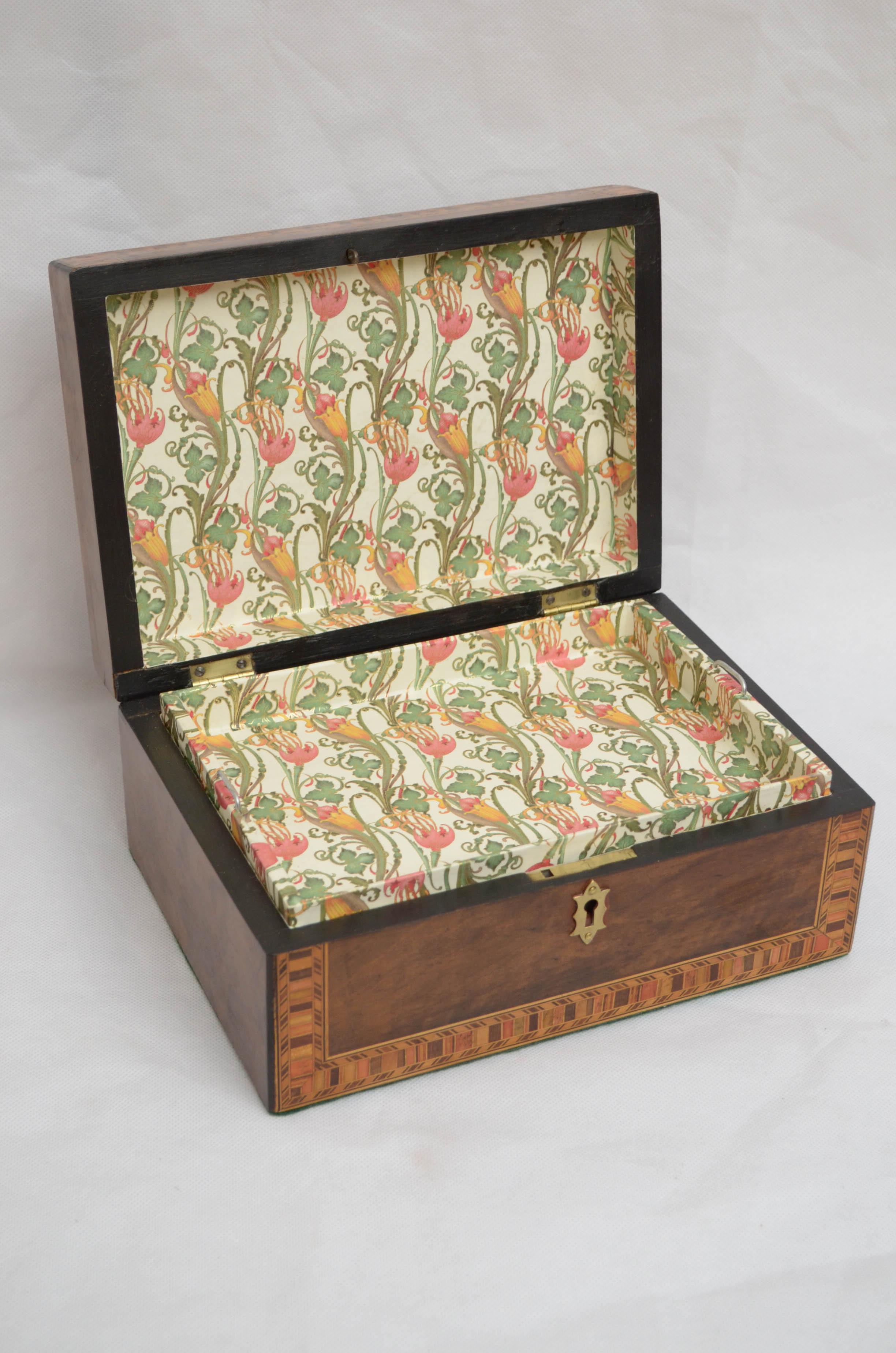 Late 19th Century Victorian Walnut and Inlaid Box with Tray