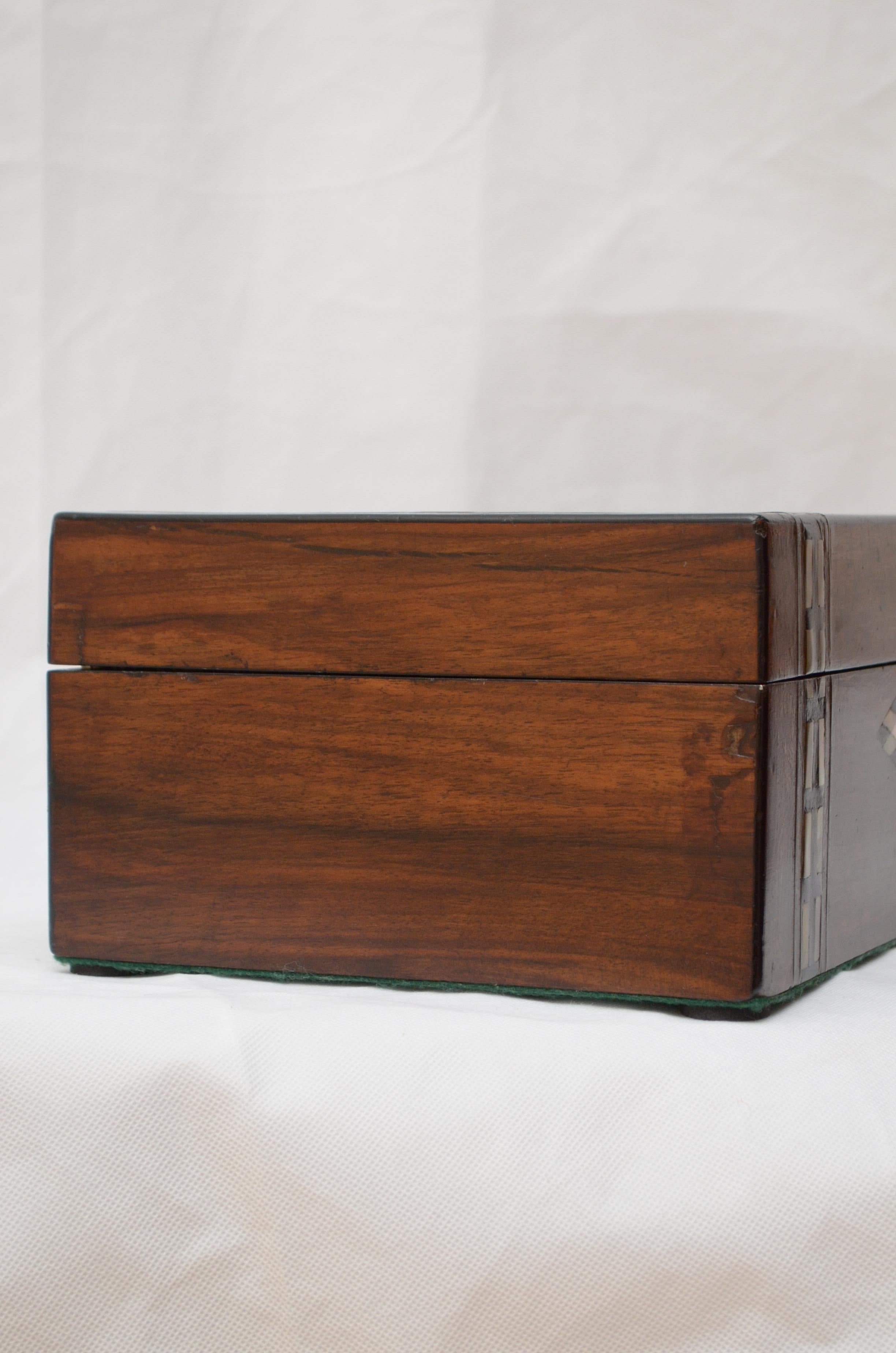Victorian Walnut and Inlaid Jewelry Box Sewing Box with Tray 7