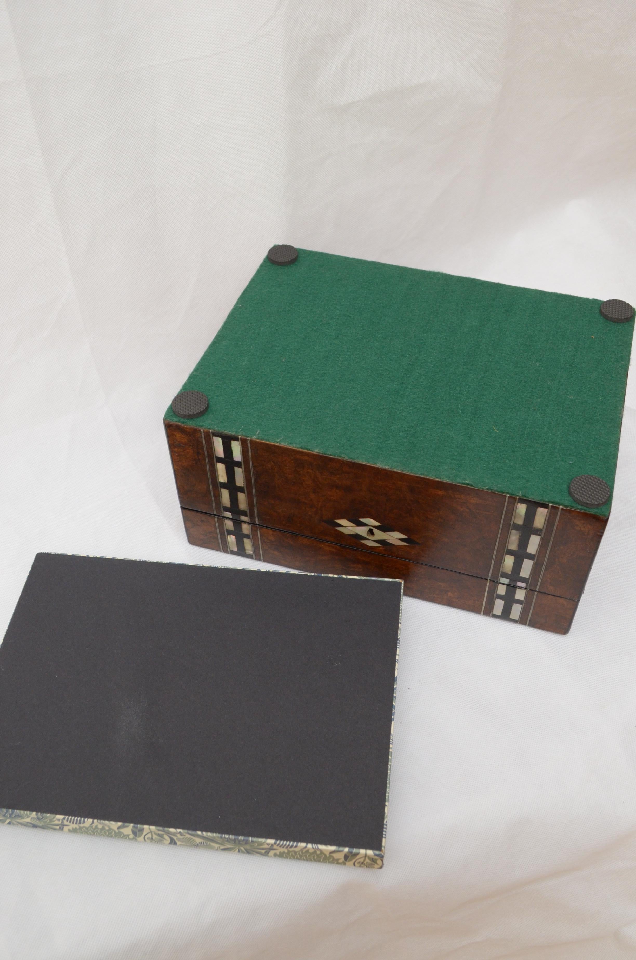 Victorian Walnut and Inlaid Jewelry Box Sewing Box with Tray 8