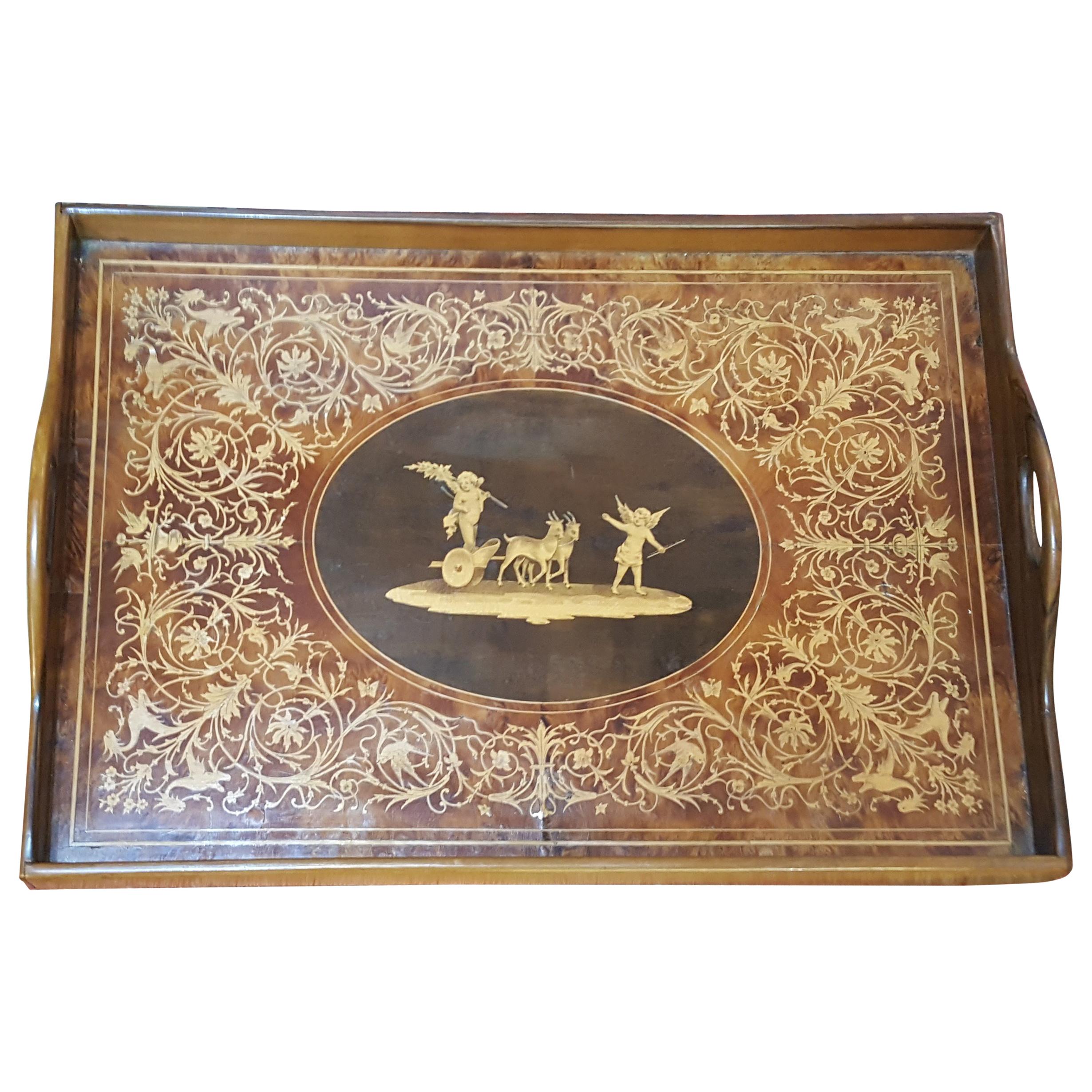 Victorian Walnut and Inlaid Tray For Sale