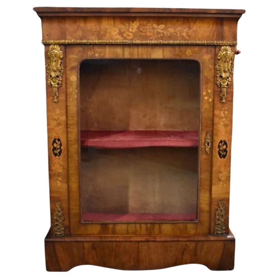 Victorian Walnut and Marquetry Inlaid Pier Cabinet For Sale