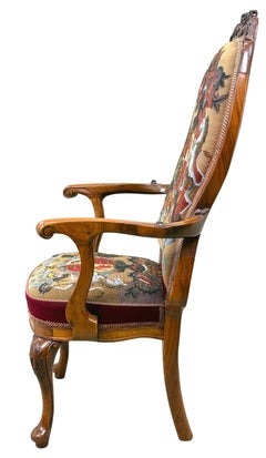 Victorian Walnut Armchair With Royal Coat Of Arms Upholstery