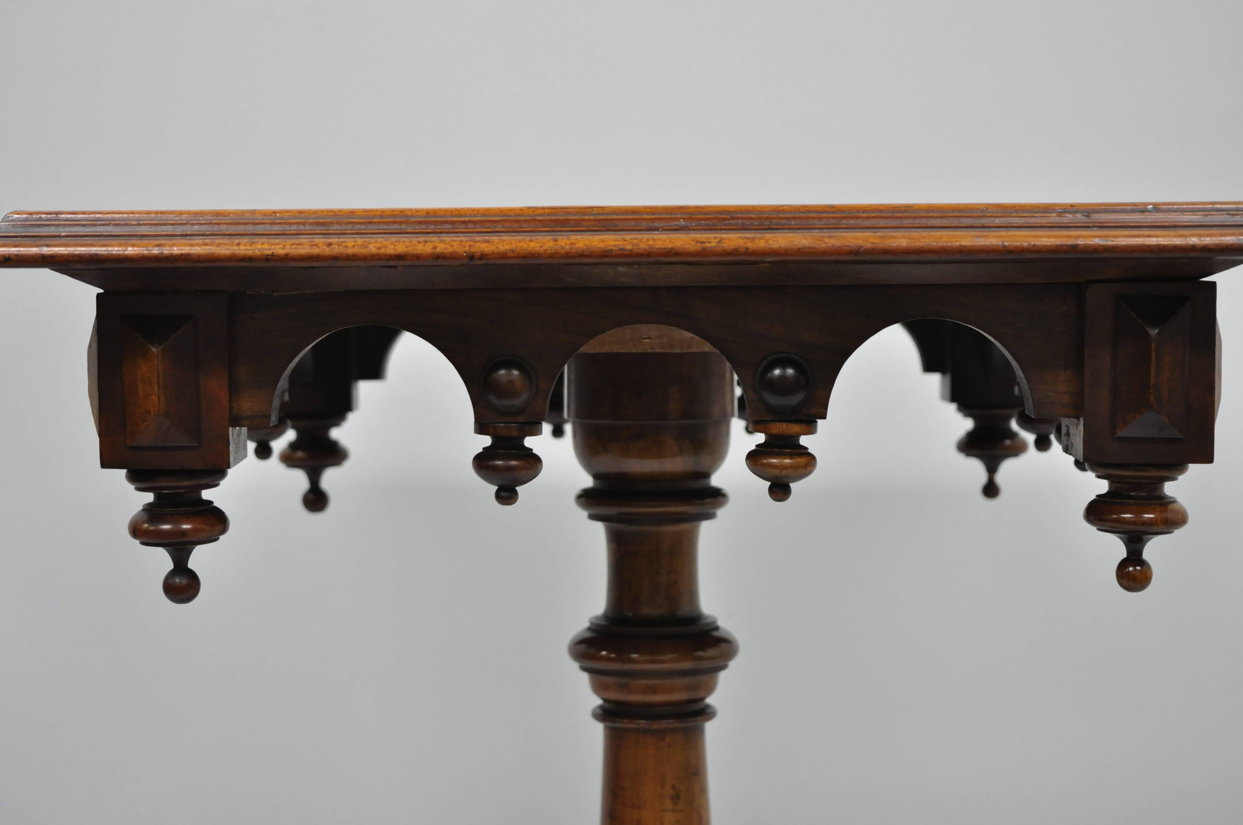 19th Century Victorian Walnut Arts & Crafts Tile-Top Renaissance Revival Pedestal Side Table For Sale