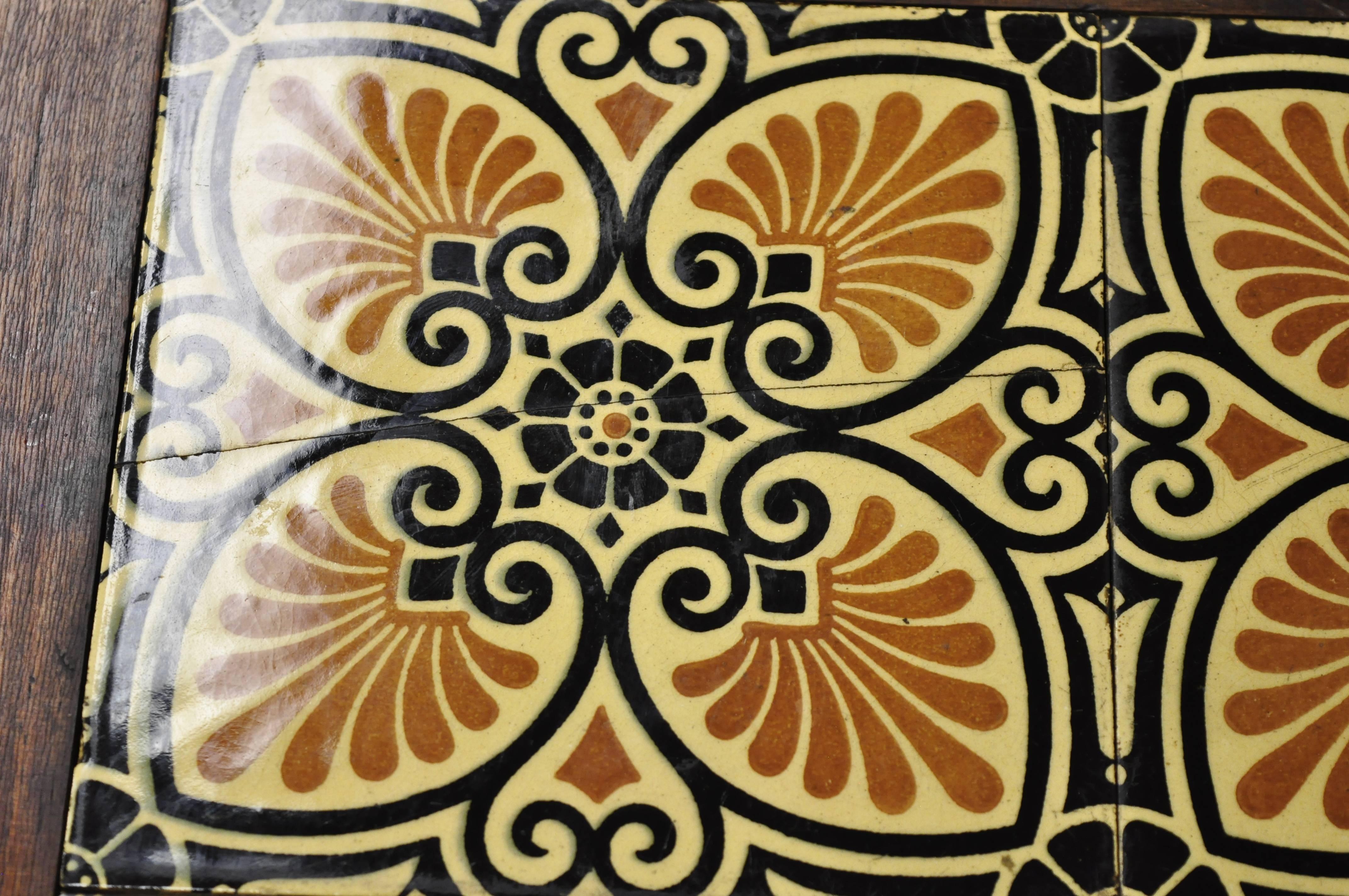 Victorian Walnut Arts & Crafts Tile-Top Renaissance Revival Pedestal Side Table For Sale 1