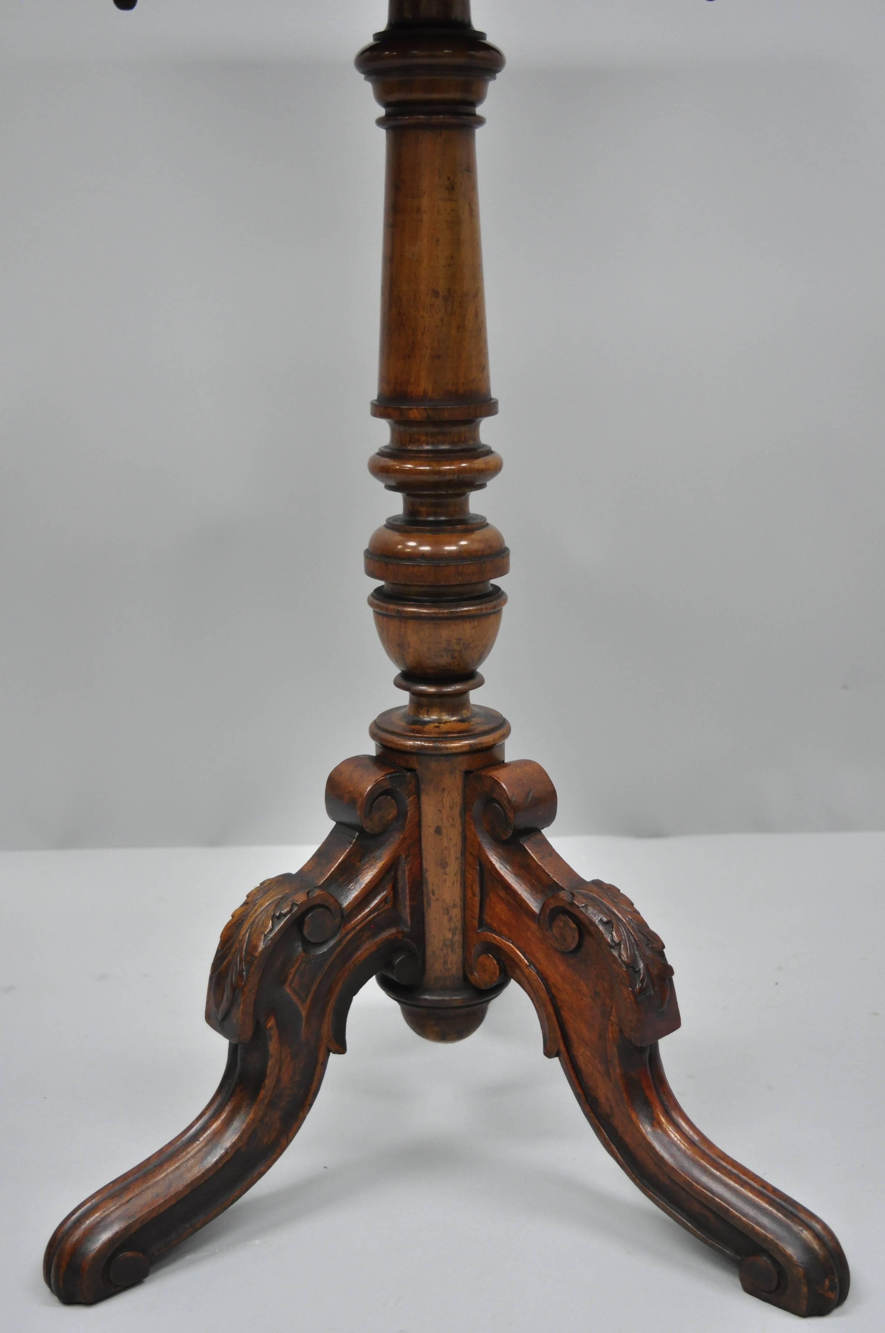 Victorian Walnut Arts & Crafts Tile-Top Renaissance Revival Pedestal Side Table For Sale 2