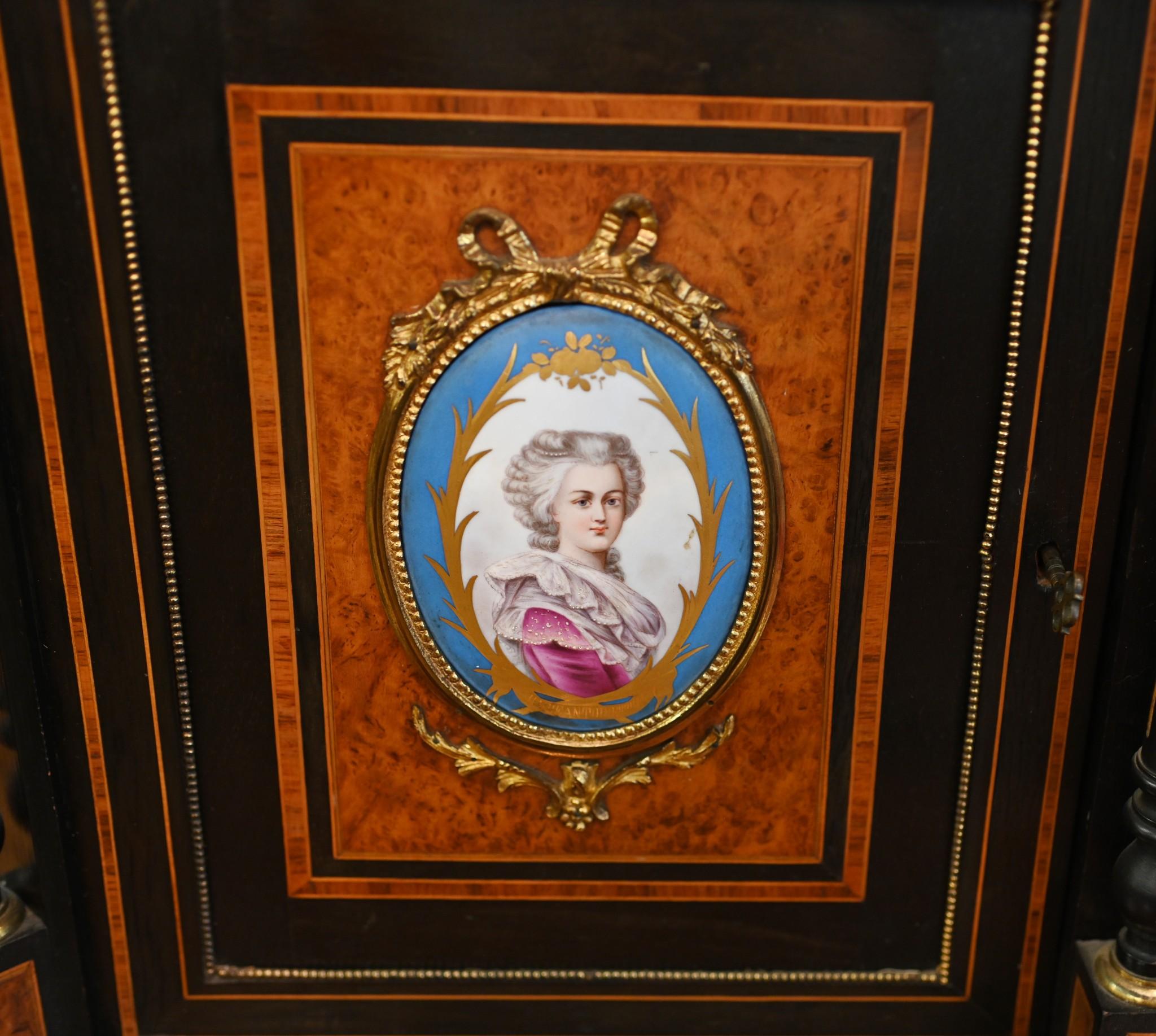 Victorian Walnut Bonheur Du Jours Desk Sevres Plaques 6