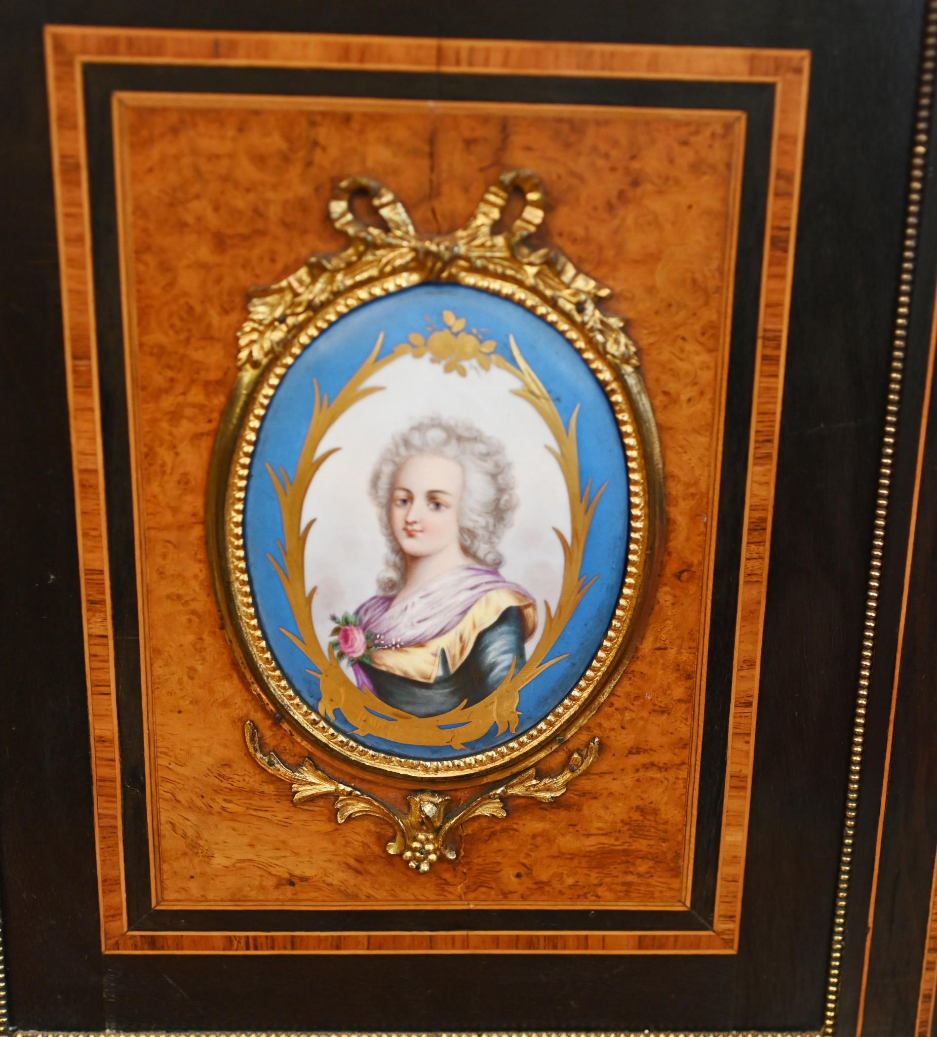 Victorian Walnut Bonheur Du Jours Desk Sevres Plaques 7