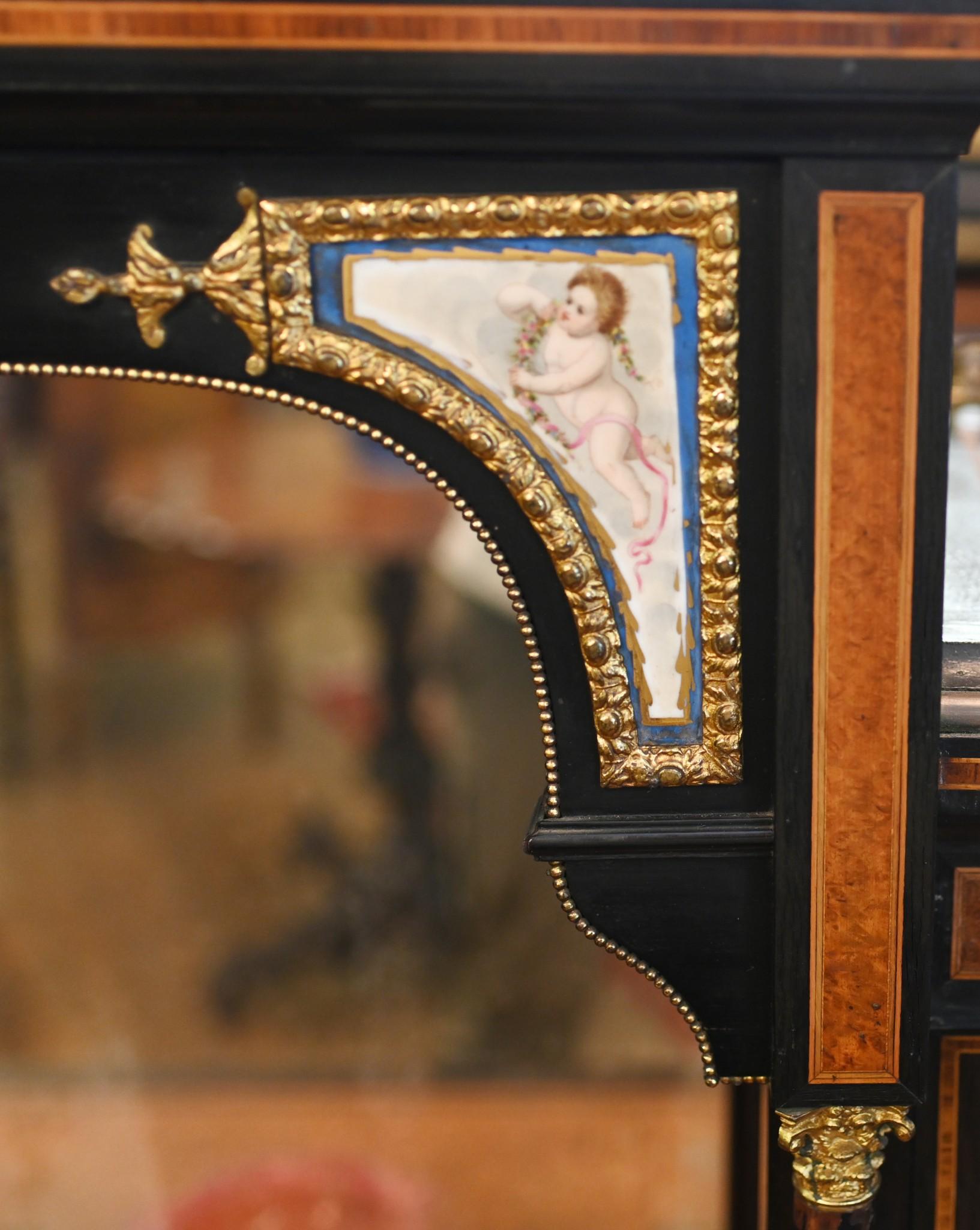 Victorian Walnut Bonheur Du Jours Desk Sevres Plaques 8